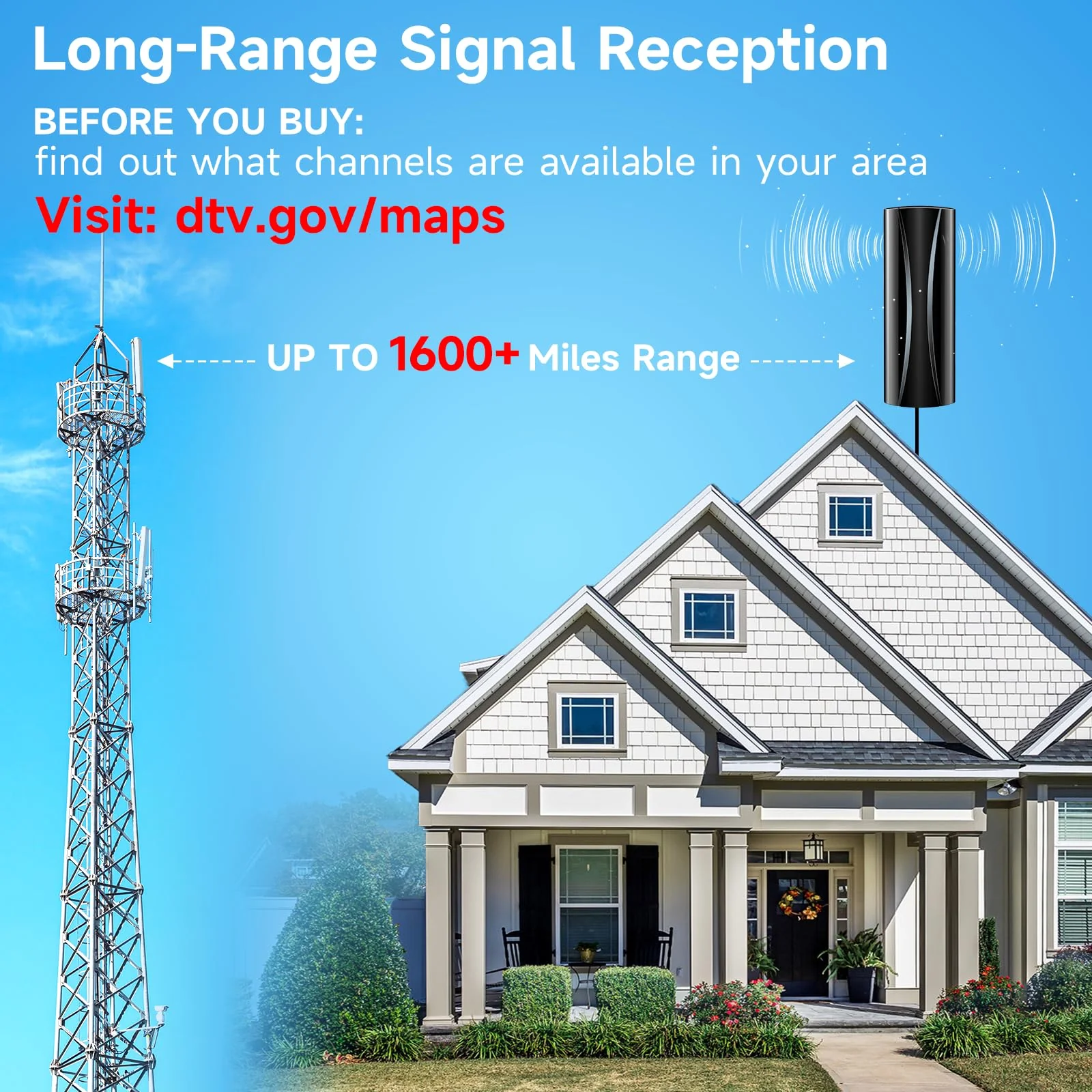 2025 Strongest Digital TV Antenna, 1600+Miles Range TV Antenna for Smart TV Indoor, 360° Reception TV Antenna Indoor with Amplifier Signal Booster Support 4K 8K 1080p All TV's-36ft Thick Coaxial Cable AN-5004 - Image 3