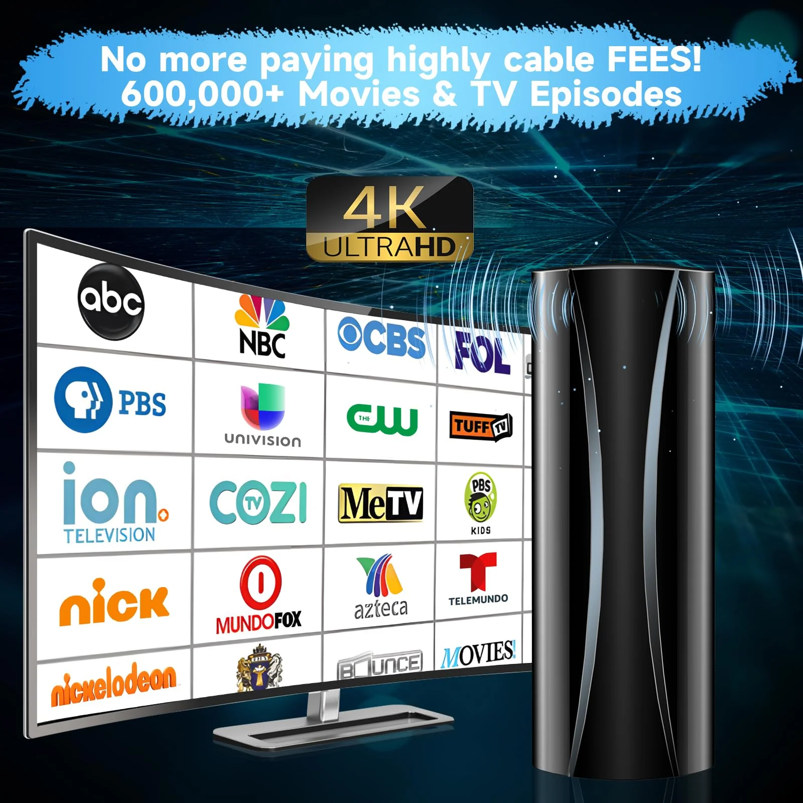 2025 Strongest Digital TV Antenna, 1600+Miles Range TV Antenna for Smart TV Indoor, 360° Reception TV Antenna Indoor with Amplifier Signal Booster Support 4K 8K 1080p All TV's-36ft Thick Coaxial Cable AN-5004 - Image 4
