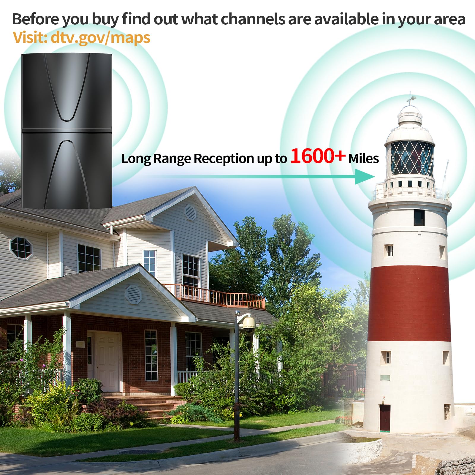2025 Updated Strongest TV Antenna,1600 Miles Range Indoor/Outdoor Antenna for Smart TV and All Old TV's,360° Reception Digital TV Antenna for Local Channels-Thick Coax Cable and Amplifier HD012 - Image 3