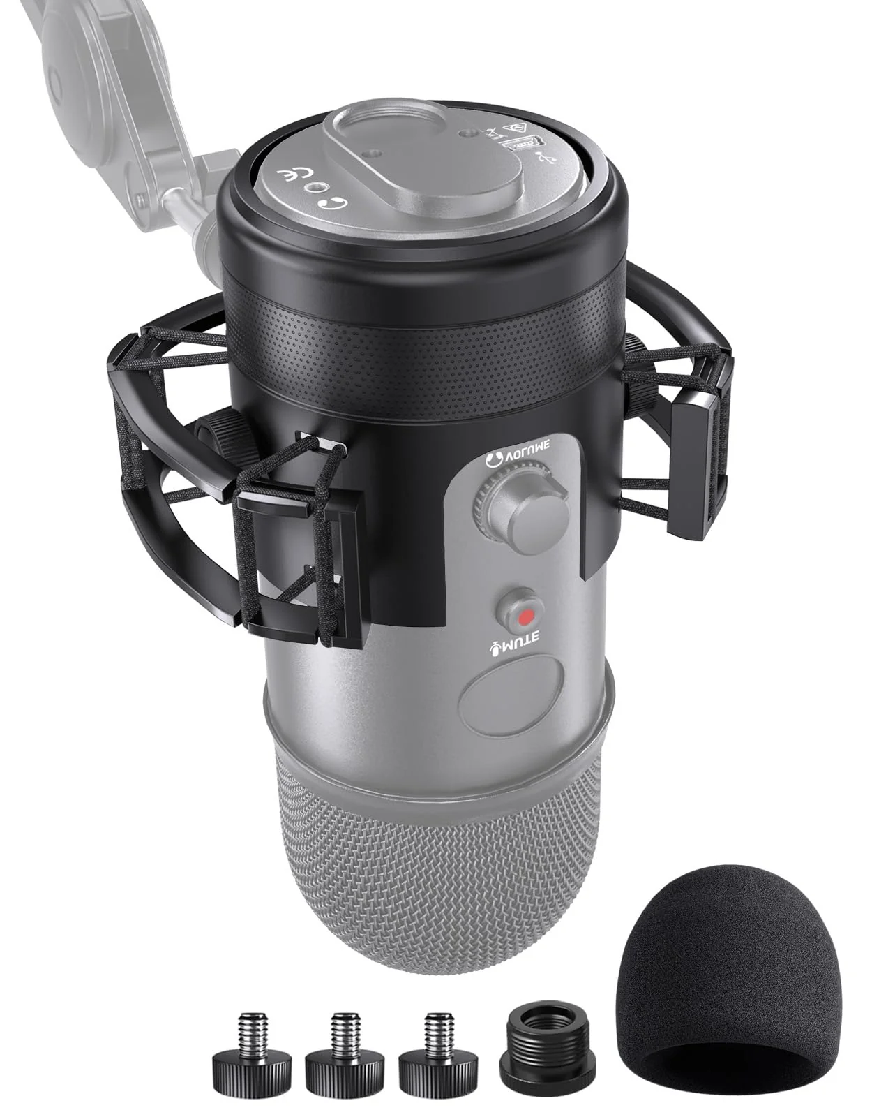 [2025 Upgrade] Custom Blue Yeti Shock Mount with Pop Filter - Elastic Suspension Design Reduces Vibration Noise, Shock Mount 100% Fits Blue Yeti, Matches Mic Boom Arm, with 3/8" to 5/8" Screw Adapter [2025 Upgrade]Blue Yeti Shock Mount