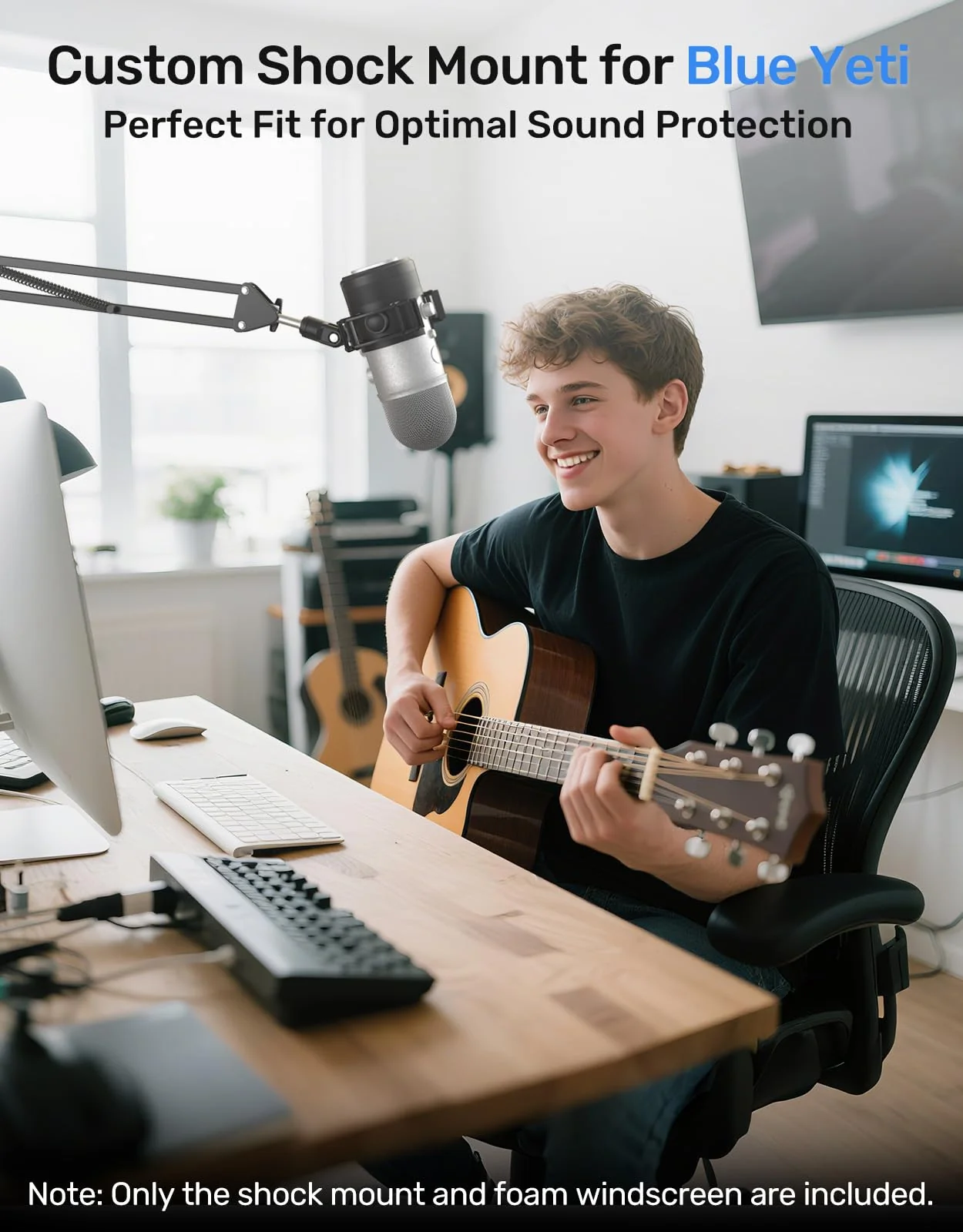 [2025 Upgrade] Custom Blue Yeti Shock Mount with Pop Filter - Elastic Suspension Design Reduces Vibration Noise, Shock Mount 100% Fits Blue Yeti, Matches Mic Boom Arm, with 3/8" to 5/8" Screw Adapter [2025 Upgrade]Blue Yeti Shock Mount - Image 2