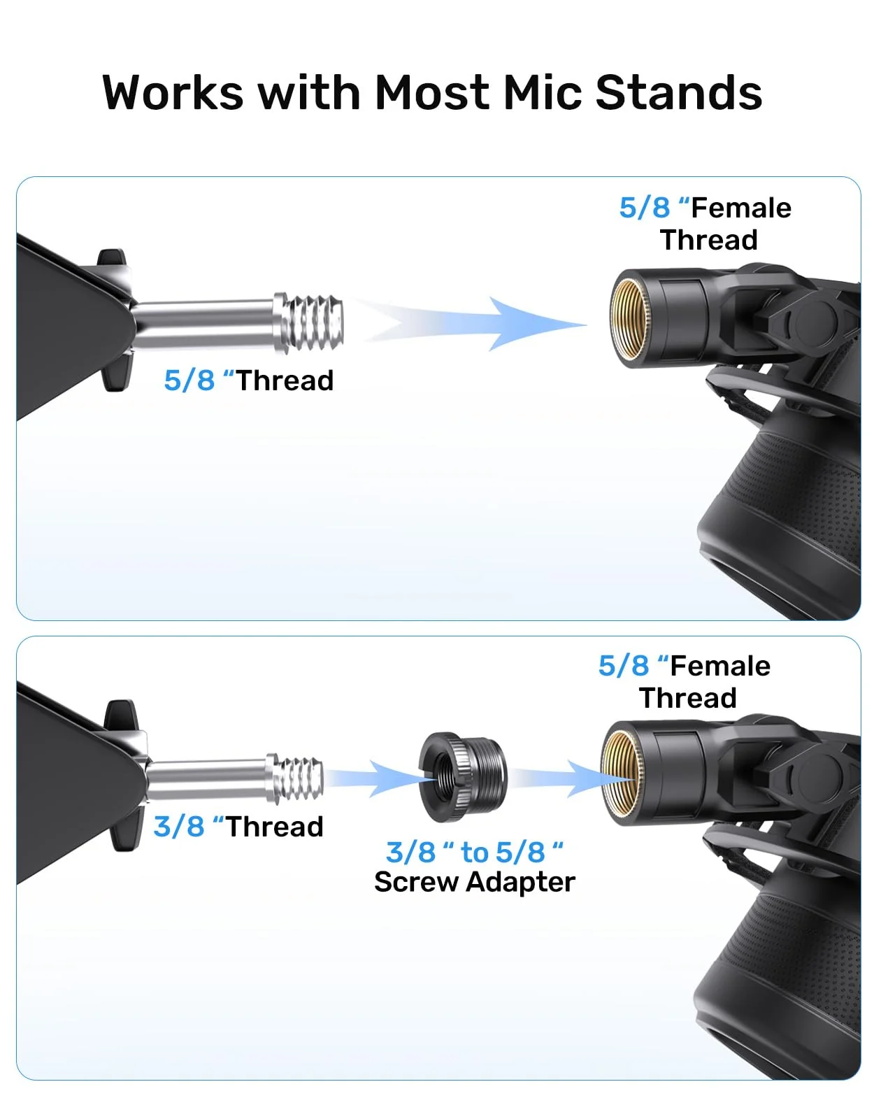 [2025 Upgrade] Custom Blue Yeti Shock Mount with Pop Filter - Elastic Suspension Design Reduces Vibration Noise, Shock Mount 100% Fits Blue Yeti, Matches Mic Boom Arm, with 3/8" to 5/8" Screw Adapter [2025 Upgrade]Blue Yeti Shock Mount - Image 5