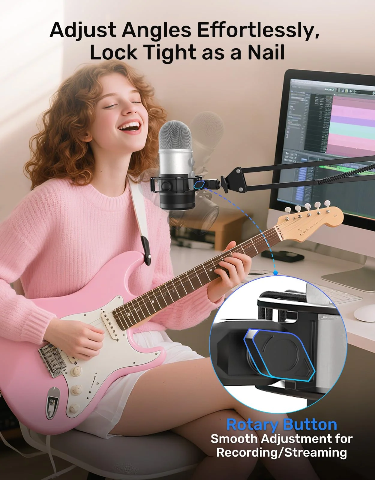 [2025 Upgrade] Custom Blue Yeti Shock Mount with Pop Filter - Elastic Suspension Design Reduces Vibration Noise, Shock Mount 100% Fits Blue Yeti, Matches Mic Boom Arm, with 3/8" to 5/8" Screw Adapter [2025 Upgrade]Blue Yeti Shock Mount - Image 6