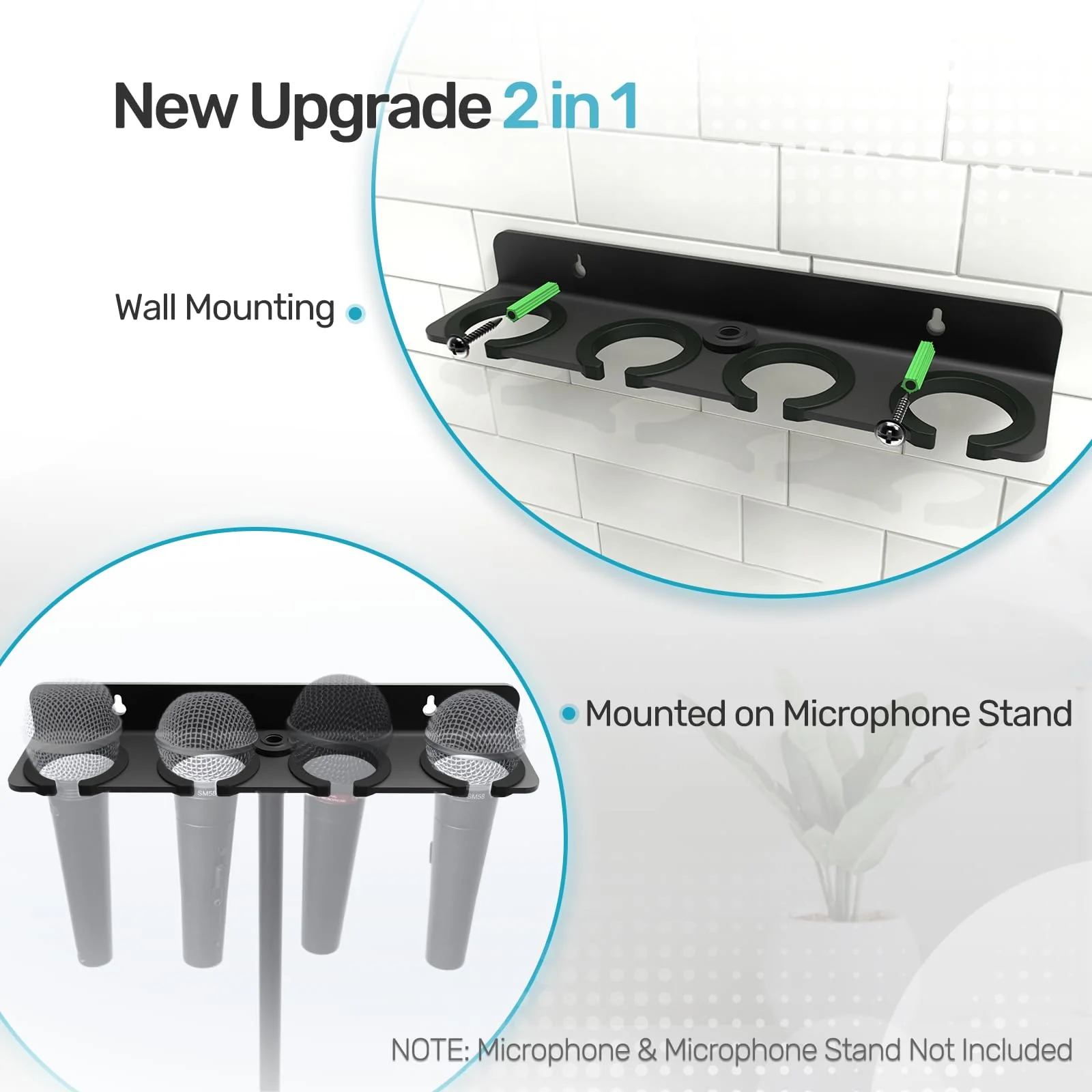 2025 Upgrade Multi Microphone Holder for Mic Stand Storage Organizer for Handheld Dynamic Wired and Wireless Mics Wall Mount or Rubber Padding to 5/8"-27 or 3/8"-16 Threaded - Up to 4 Mics Mic UP to 4 - Black - Image 2