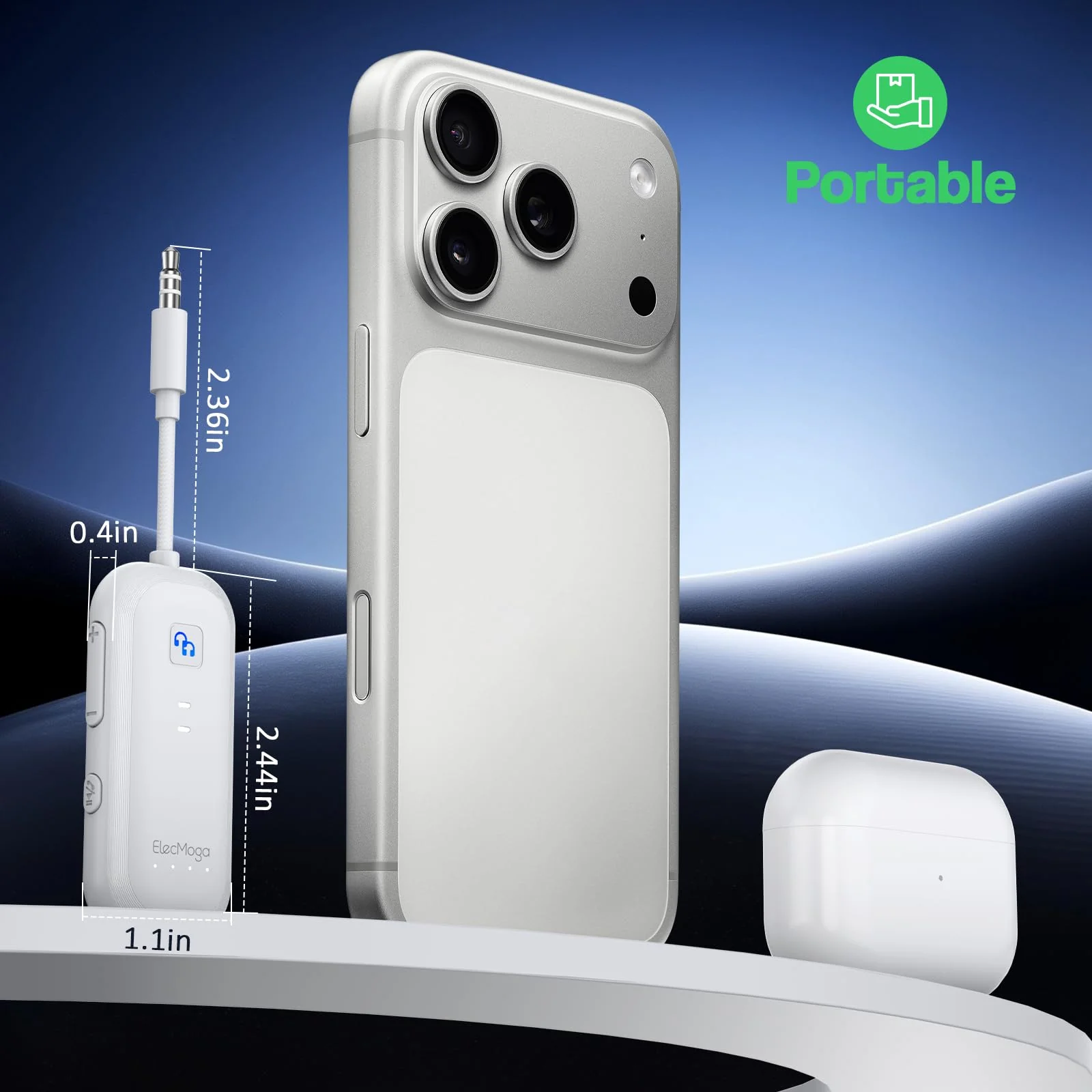 2025 Upgraded Airplane Bluetooth 5.4 Transmitter with aptX Adaptive, ElecMoga Airplane Travel Essentials Supports 2 AirPods or Headphones, 2-in-1 AUX Wireless Transmitter Receiver for TV, Car, White Pure White - Image 9