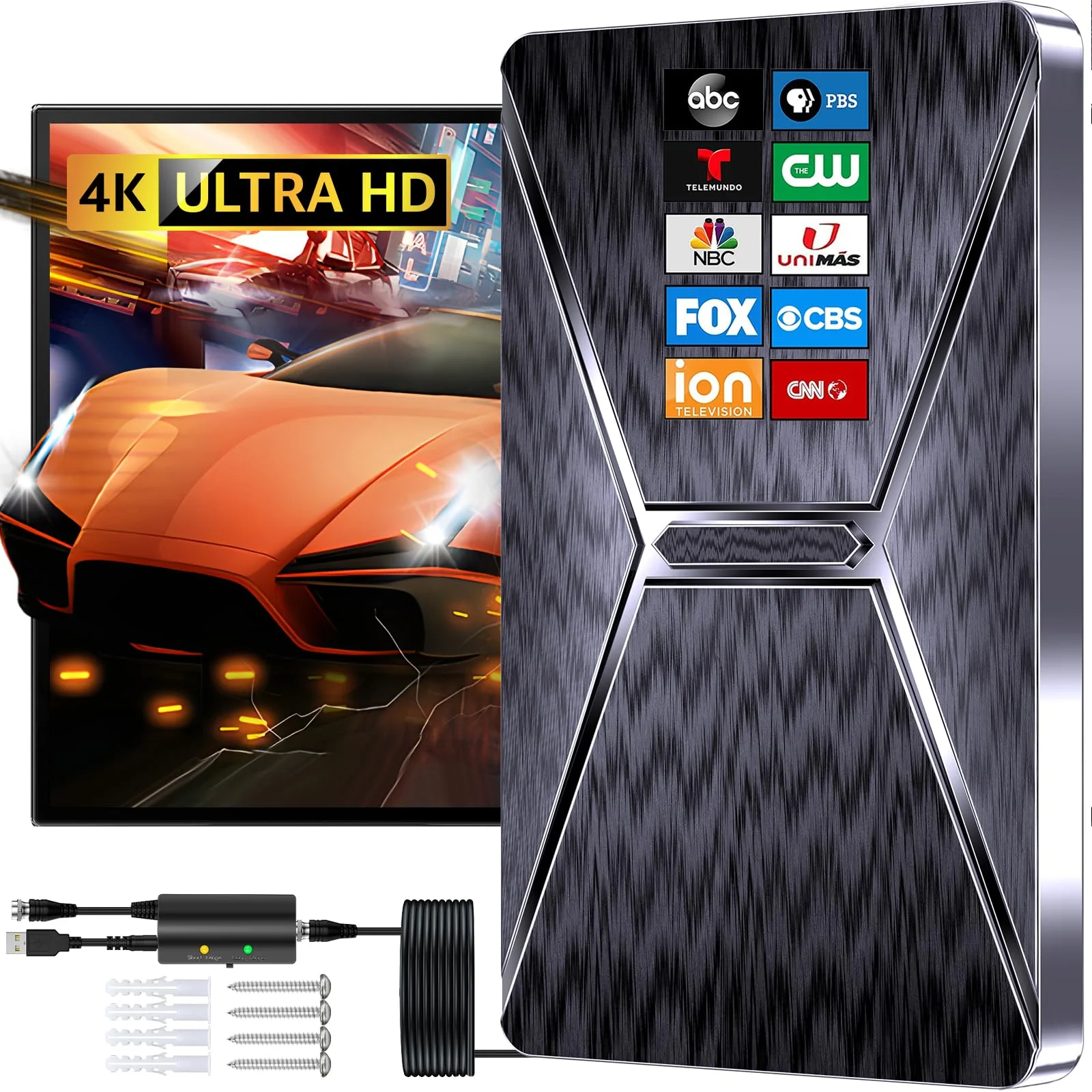2025 Upgraded TV Antenna for Smart TV, 1600+ Miles Range Digital TV Antenna Indoor, HDTV Antenna for Local Channels with Best Signals Amplified - Support 4K 8K 1080p All TV's-38FT Coax Cable black