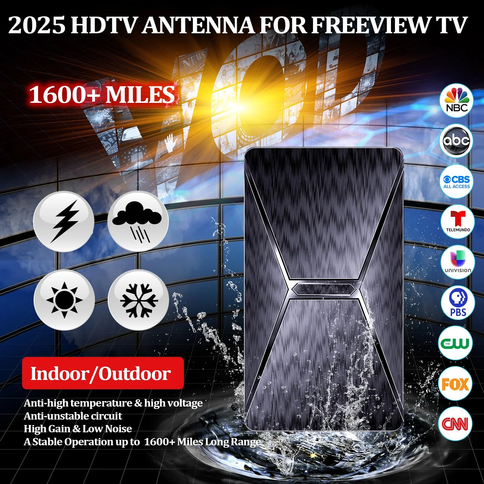 2025 Upgraded TV Antenna for Smart TV, 1600+ Miles Range Digital TV Antenna Indoor, HDTV Antenna for Local Channels with Best Signals Amplified - Support 4K 8K 1080p All TV's-38FT Coax Cable black - Image 3