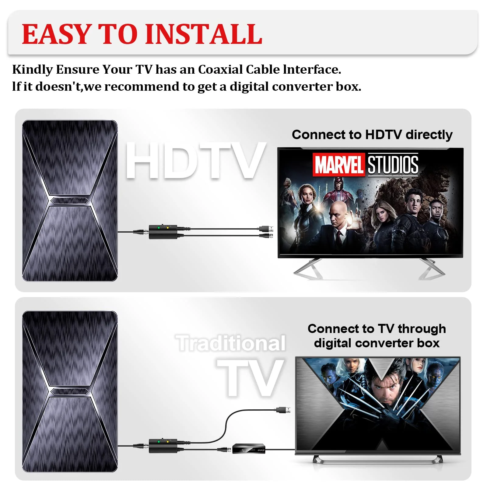2025 Upgraded TV Antenna for Smart TV, 1600+ Miles Range Digital TV Antenna Indoor, HDTV Antenna for Local Channels with Best Signals Amplified - Support 4K 8K 1080p All TV's-38FT Coax Cable black - Image 5