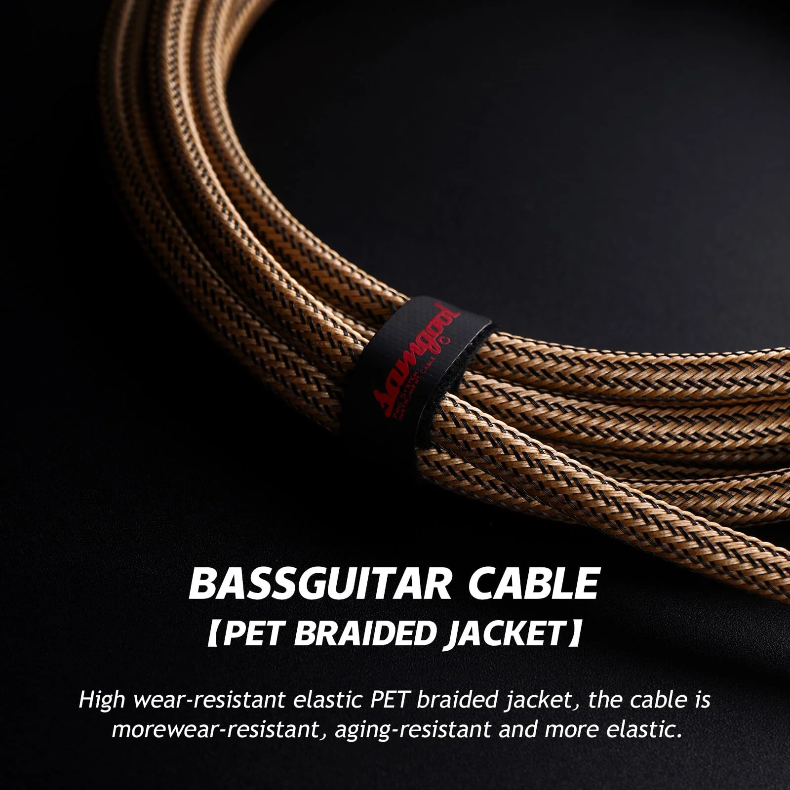 20ft Guitar Cable, 1/4 Inch Straight/Straight Instrument Cable, Electric Cord Guitar Amp Cord for Bass Amp and Instruments (XII Champagne & Black Braided) - Image 2