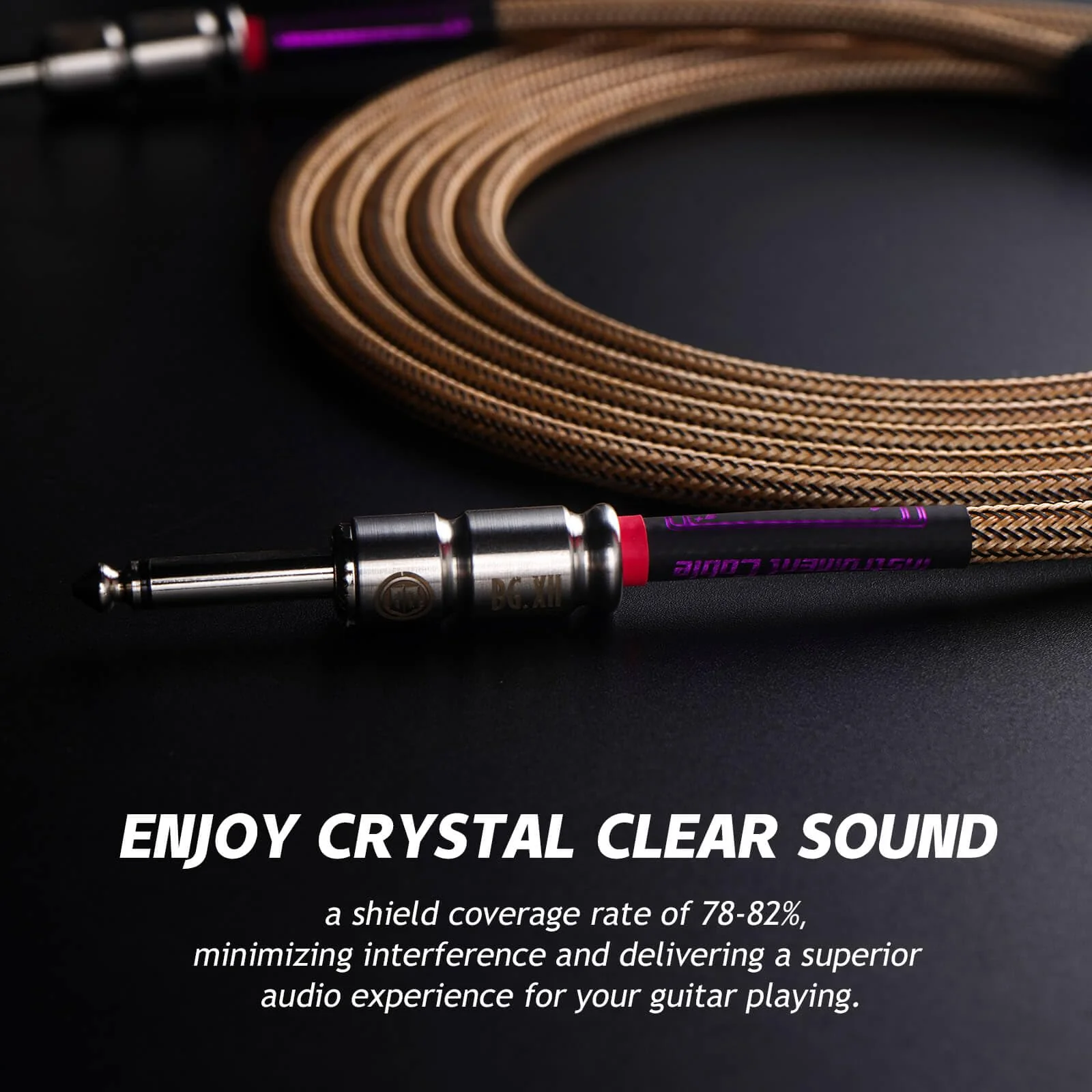 20ft Guitar Cable, 1/4 Inch Straight/Straight Instrument Cable, Electric Cord Guitar Amp Cord for Bass Amp and Instruments (XII Champagne & Black Braided) - Image 3