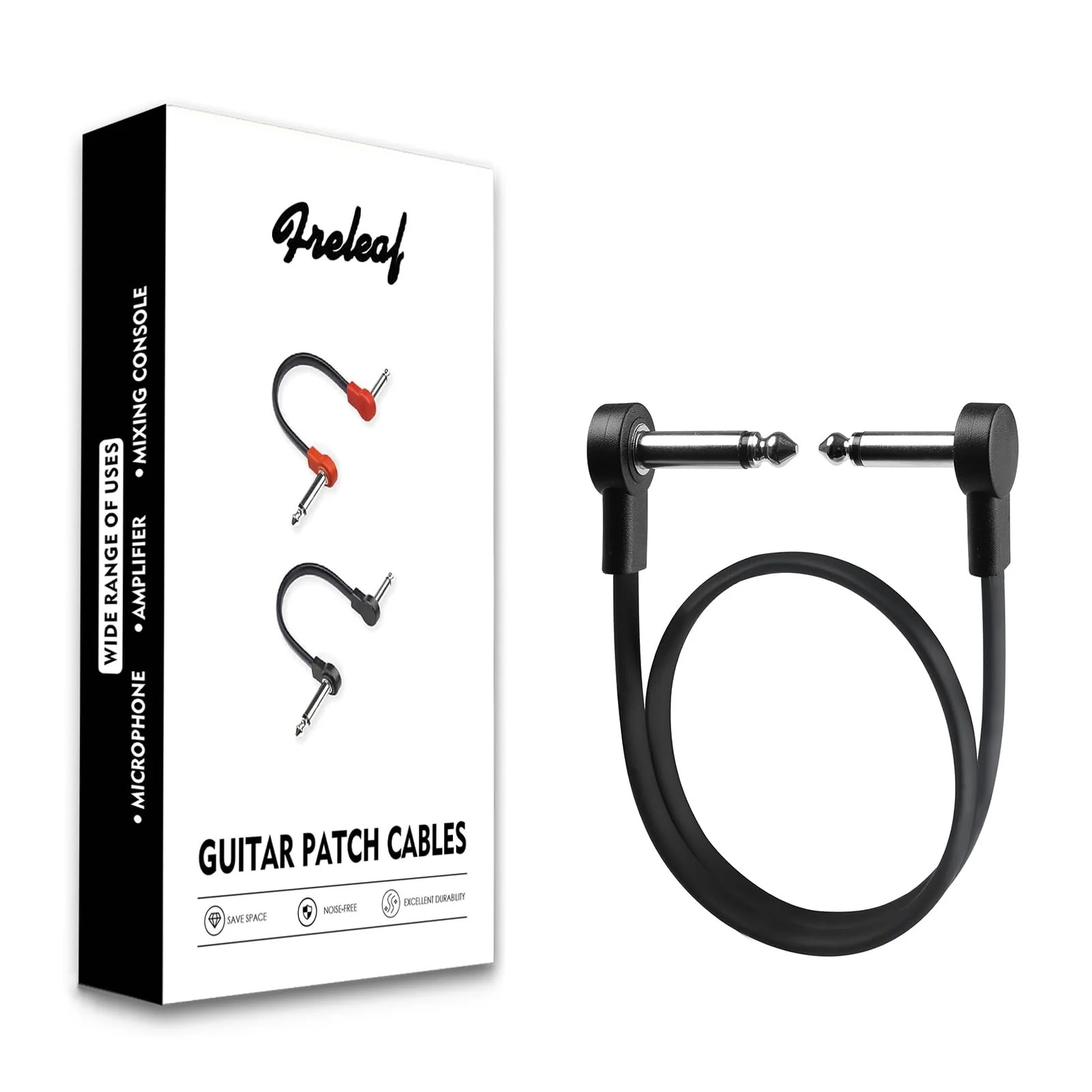 20IN Flat Guitar Patch Cables, Noise Free, Save Space, 1/4" TS Right Angle for Guitar Effect Pedals, 20IN 4 Pack, Black