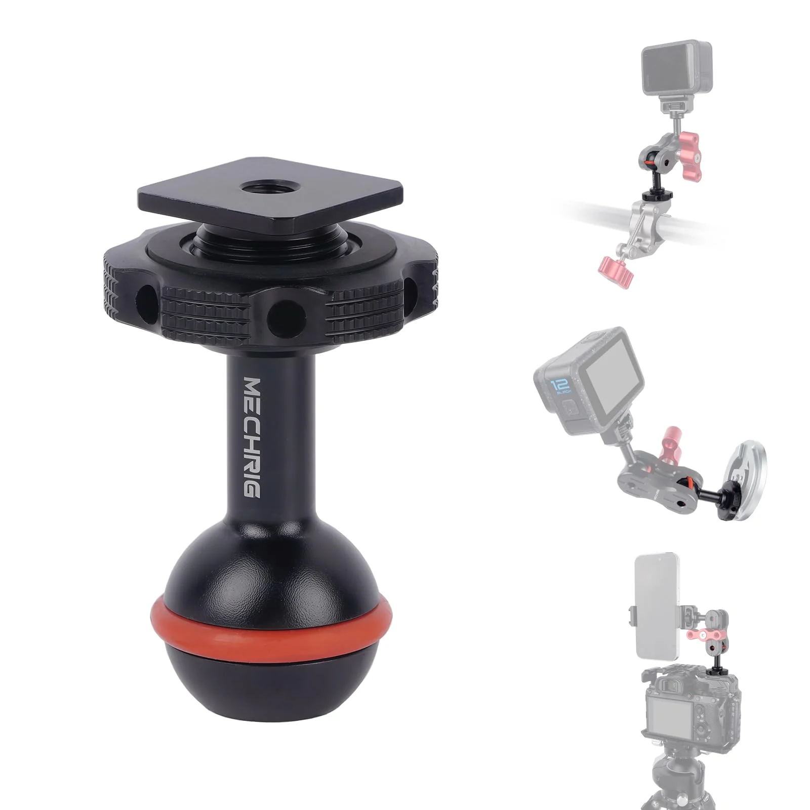 20mm Ball Head Hot Shoe Adapter for Camera Magic Arm, CNC Aluminum Alloy Quick Release Mount with Anti-Slip Ring for DSLR Rig/Gimbal Handle/Riding Filming(62008 Hot Shoe Mount Ball Head) 62008