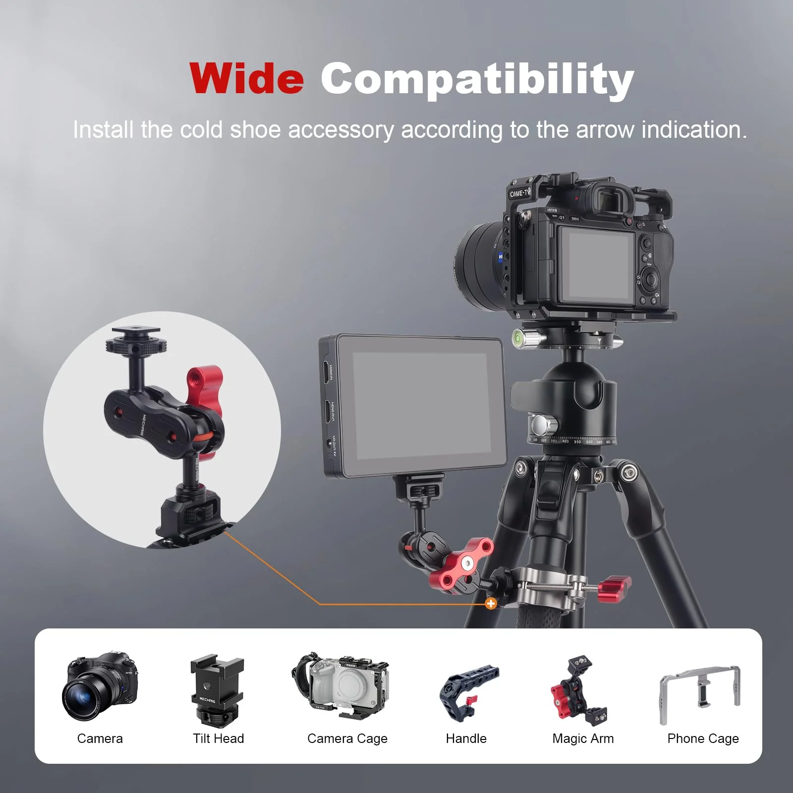 20mm Ball Head Hot Shoe Adapter for Camera Magic Arm, CNC Aluminum Alloy Quick Release Mount with Anti-Slip Ring for DSLR Rig/Gimbal Handle/Riding Filming(62008 Hot Shoe Mount Ball Head) 62008 - Image 4