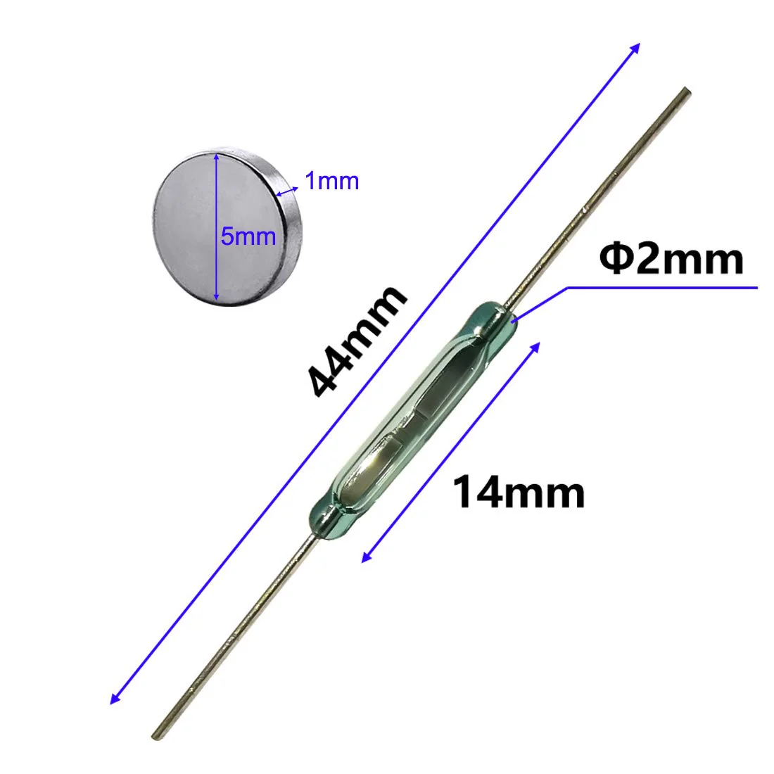 20pcs Glass Reed Switch Reed Contact Normally Open (N/O) Magnetic Induction Switch (2mmĂ—14mm) with 20pcs Multi-Use Magnetic Sheet Transparent-E383 - Image 2