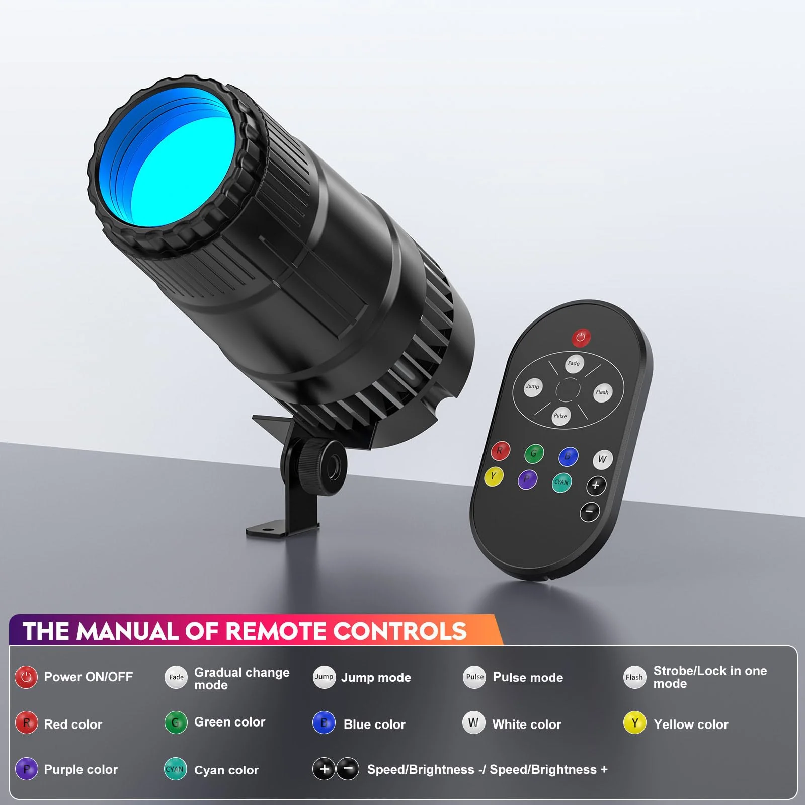 20W Pinspot Light with Remote,RGBWYP+Cyan LED Beam Spot Lights,Ultra Bright Mirror Disco Ball Spotlight Stage Light for DJ Disco Party Bar Club Show Wedding Children's Theater Black 1 Pack - Image 5