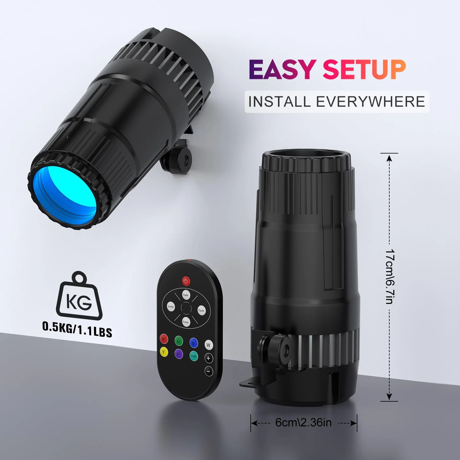 20W Pinspot Light with Remote,RGBWYP+Cyan LED Beam Spot Lights,Ultra Bright Mirror Disco Ball Spotlight Stage Light for DJ Disco Party Bar Club Show Wedding Children's Theater Black 1 Pack - Image 6