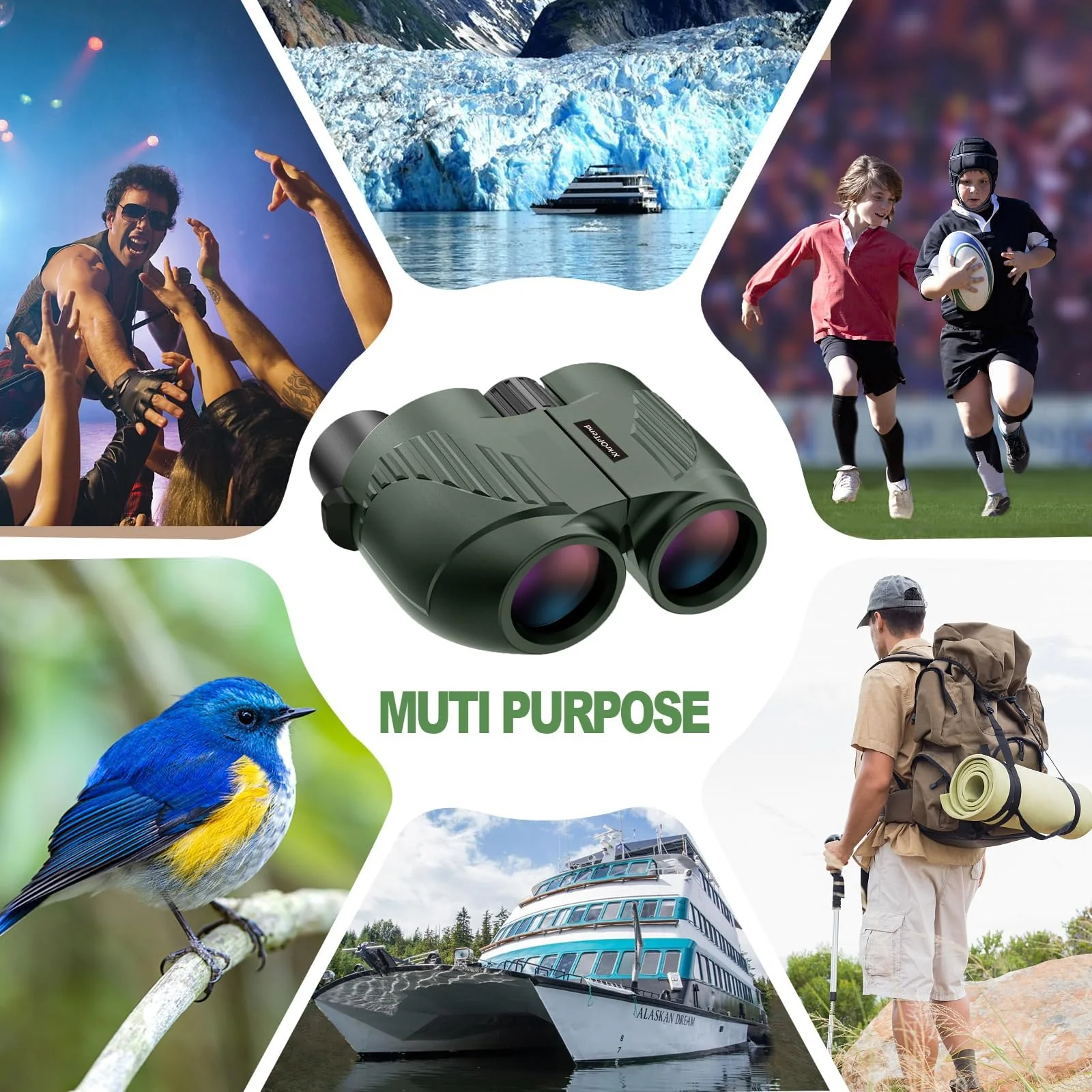 20x25 Compact Binoculars with Strap for Kids and Adults, Sharp Clear, Mini Low Weight Binoculars for Bird Watching,Hiking Outdoor, Cruise Ship,Concert Green - Image 2