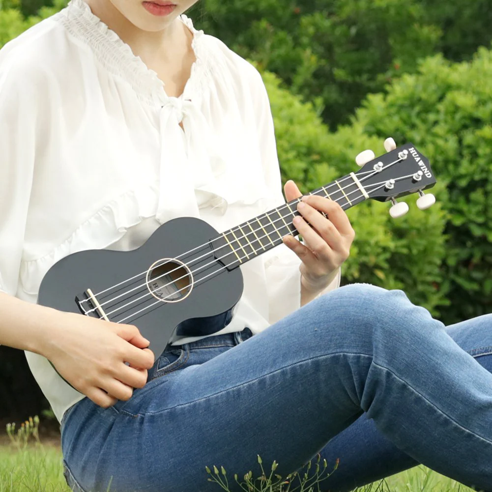 21 Inch Soprano Ukulele for Beginners, Hawaiian Ukulele Four String Wood Ukelele Professional Ukalelee For Adult Student Starter (Black) Black Ukulele - Image 5