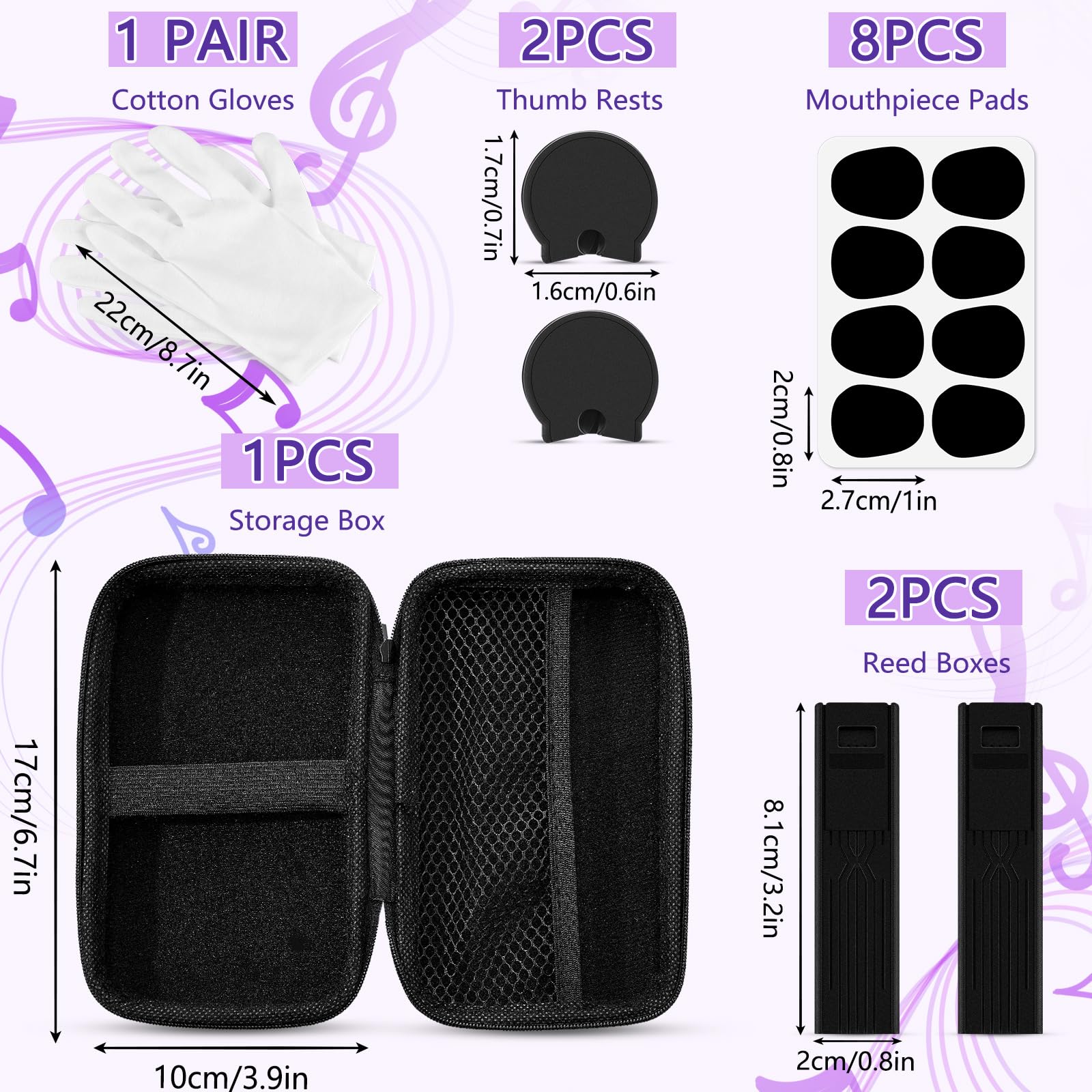 23 Pcs Clarinet Cleaning Kit Clarinet Accessories All in One Clarinet Cleaner Kit with Maintenance Kit Clarinet Swab Clarinet Reeds Cork Grease Thumb Rest for Clarinet Wind Instrument (Purple) Purple - Image 3