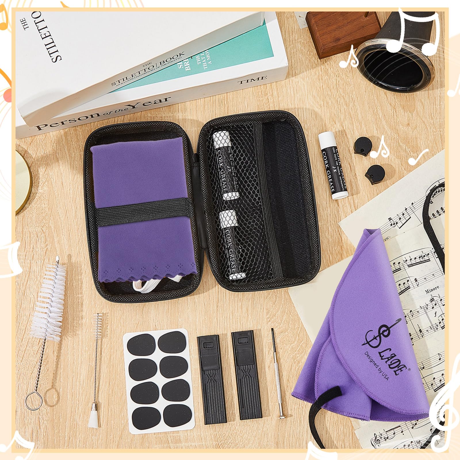 23 Pcs Clarinet Cleaning Kit Clarinet Accessories All in One Clarinet Cleaner Kit with Maintenance Kit Clarinet Swab Clarinet Reeds Cork Grease Thumb Rest for Clarinet Wind Instrument (Purple) Purple - Image 4