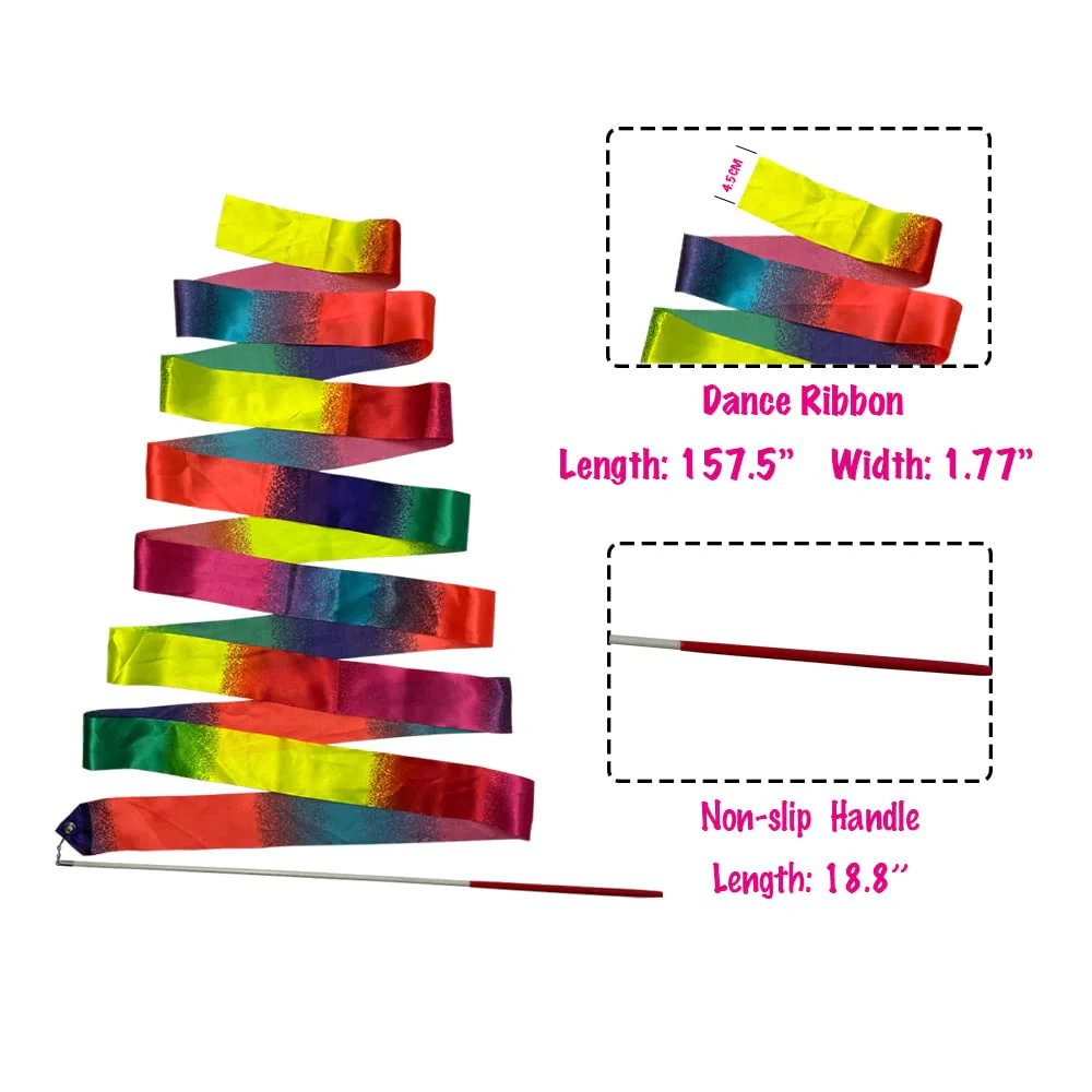 24-Inch Twirling Baton Spinning Dance Baton Metal Rhythmic Gymnastics Conducting Batons for Child in Majorette-Complete with 1 Dance Ribbon Rainbow Streamer (White,1 Pack) - Image 3