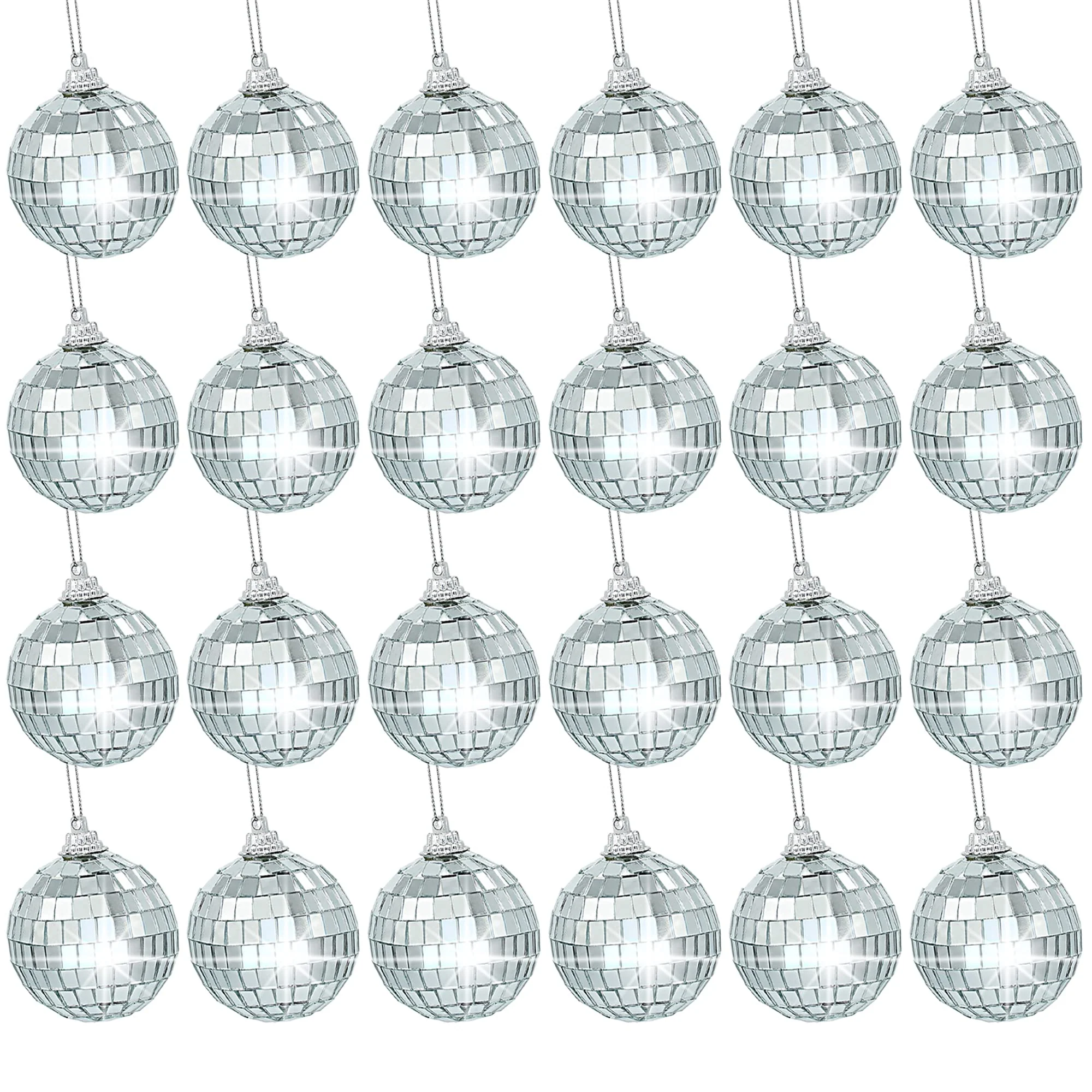 24 Pcs 2 Inches Disco Ball Ornaments Silver Mirror Balls for Christmas Tree Wedding Party Decoration 24