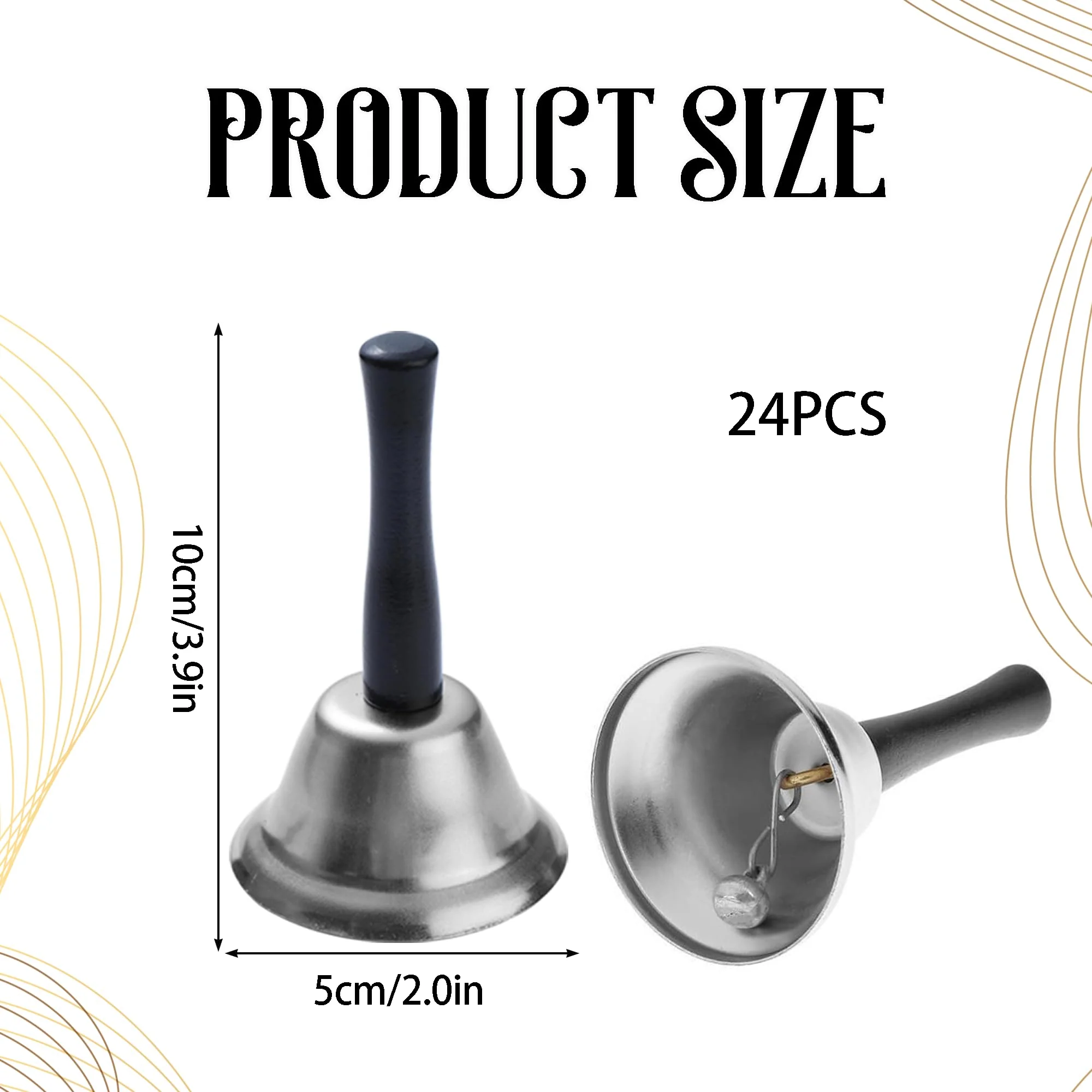 24 Pcs Hand Bells Steel Service Handbells Black Wooden Handle Diatonic Metal Bells Musical Percussion for School Church Wedding Dinner Calling Decor (Silver) - Image 2