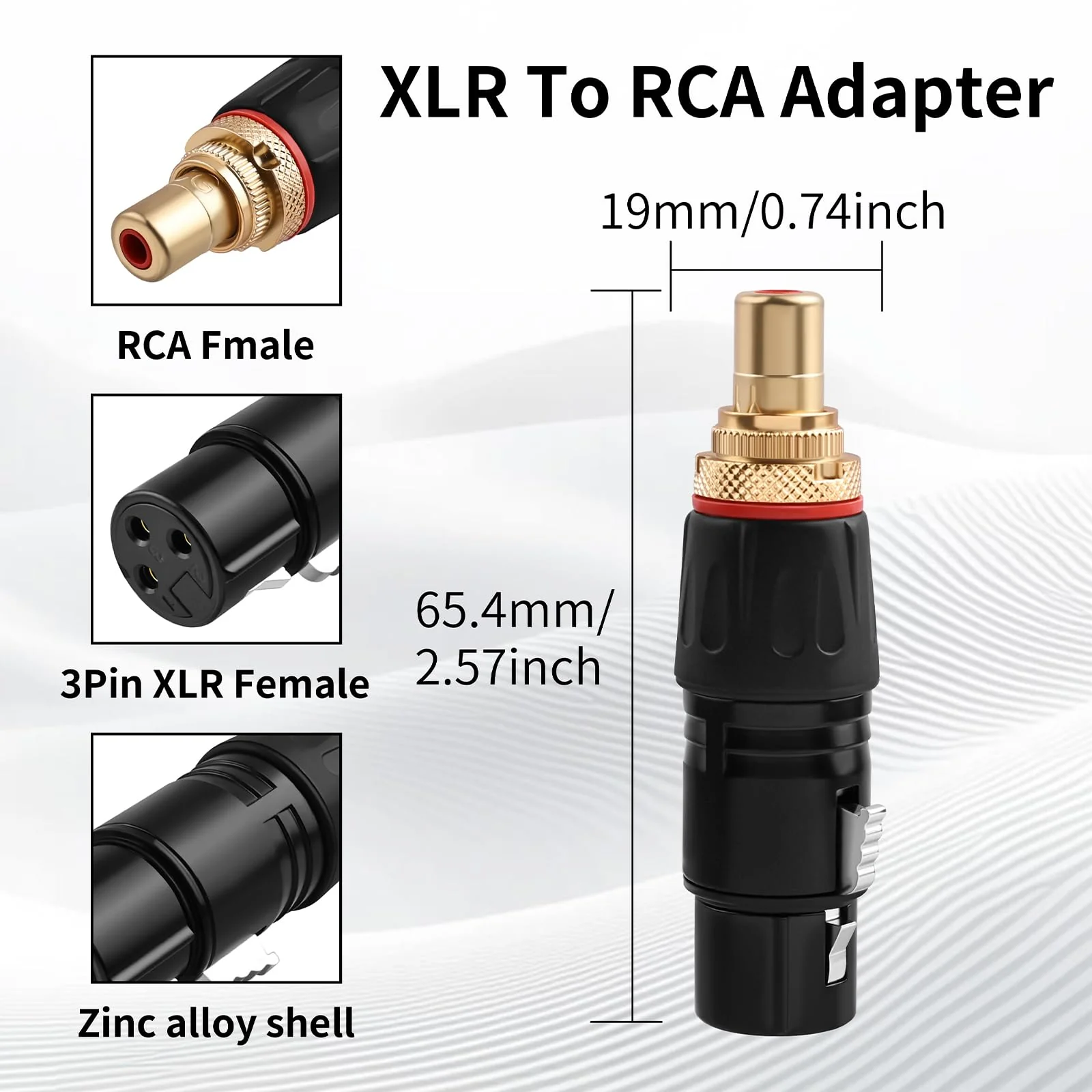 24K Gold Plated XLR to RCA Adapter (4-Count) - XLR Female to RCA Female Hi-Fi Audio Converter, Zinc Alloy Shielded for Audiophiles, Home Studio & Pro Audio Setup 4 Count - Image 3