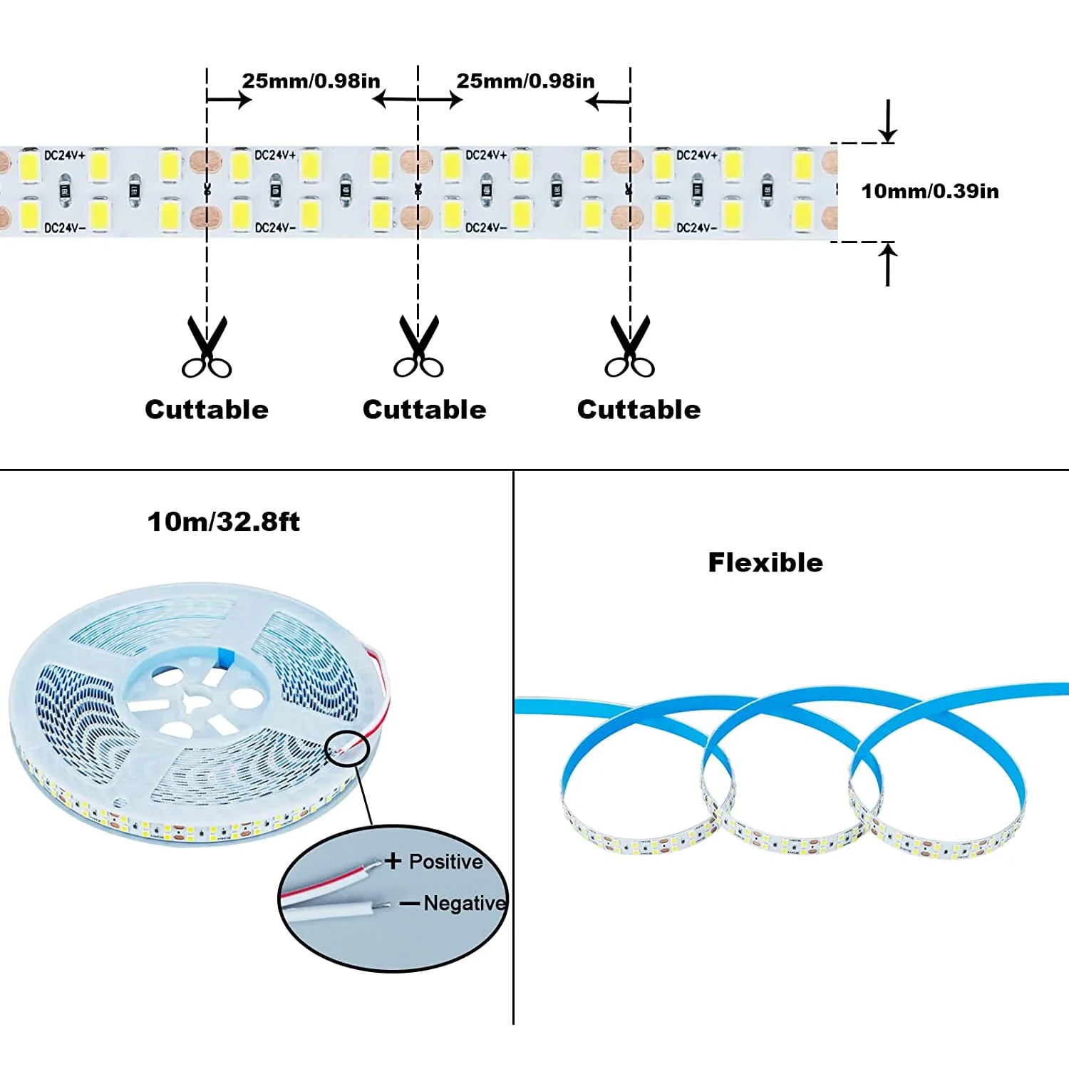24V 32.8ft/10M Double Row LED Strip Light Cool White 6000K 2400LEDs 2835SMD 160W High Brightness 11000LM No-Waterproof IP20 Flexible Ribbon for Kitchen Hallways Decoration(No Power Supply) - Image 2