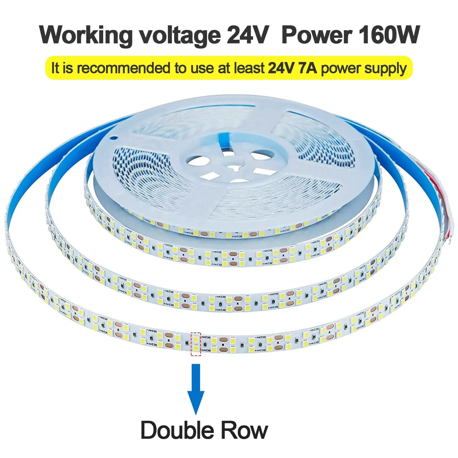 24V 32.8ft/10M Double Row LED Strip Light Cool White 6000K 2400LEDs 2835SMD 160W High Brightness 11000LM No-Waterproof IP20 Flexible Ribbon for Kitchen Hallways Decoration(No Power Supply) - Image 3