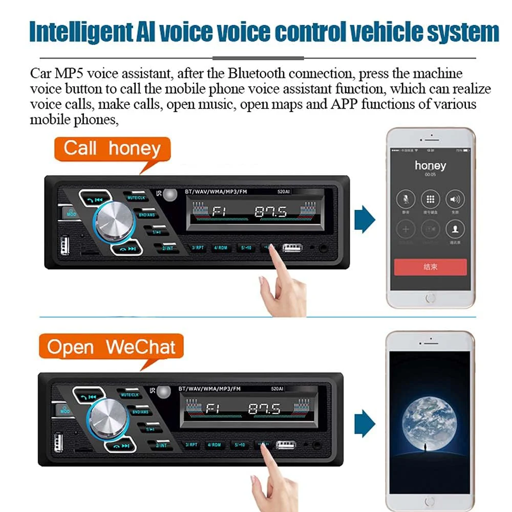 24V Car Radio Bluetooth Stereo MP3 Player Supports Hands-Free Calls FM Dual USB Ports TF AUX in Voice Assist File Reading Function with ISO Plug and Remote Control - Image 3