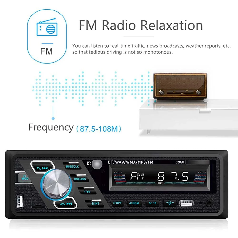 24V Car Radio Bluetooth Stereo MP3 Player Supports Hands-Free Calls FM Dual USB Ports TF AUX in Voice Assist File Reading Function with ISO Plug and Remote Control - Image 5