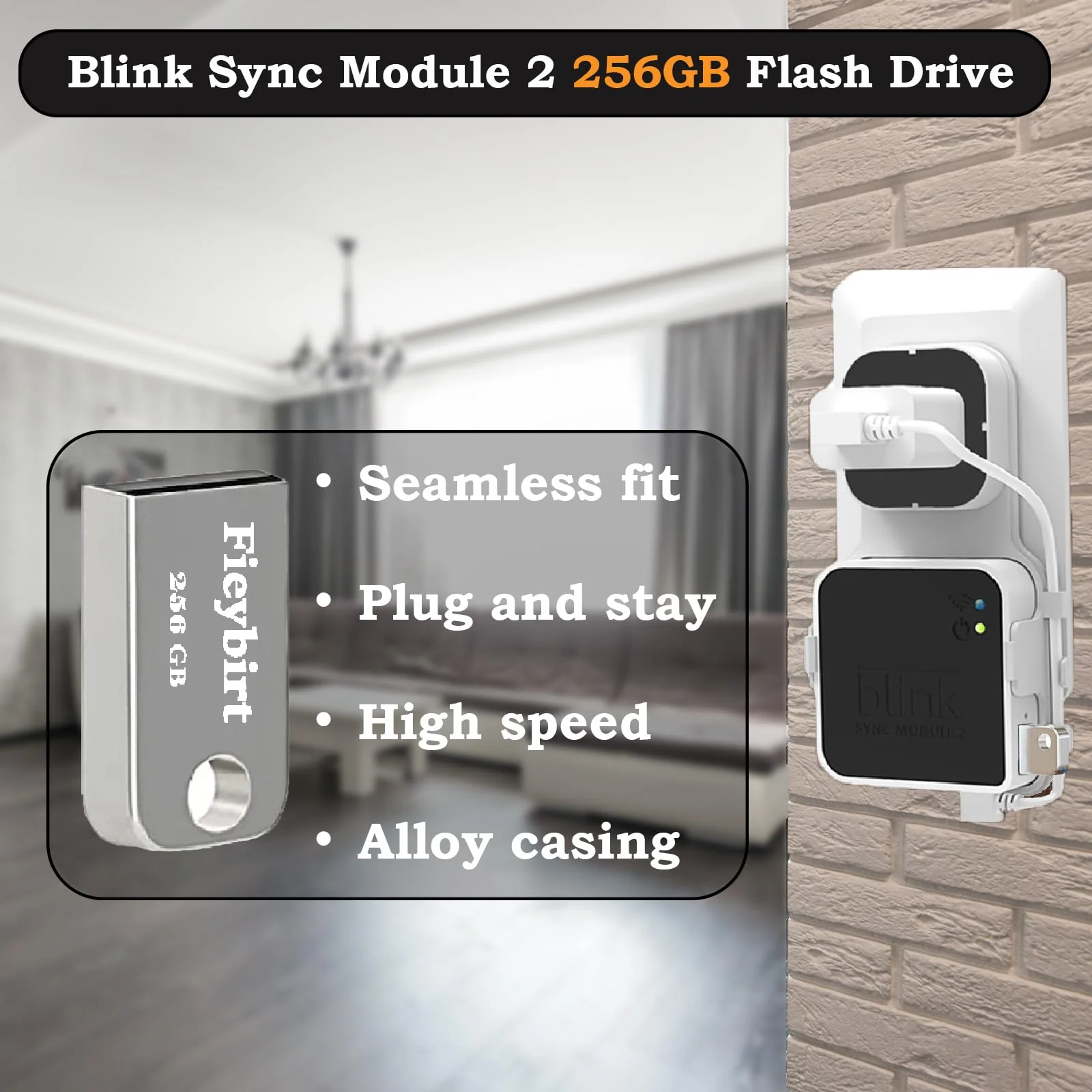256GB USB Flash Drive & Outlet Mount for Blink Sync Module 2, Space Saving and Easy Move Mount Bracket Holder for Blink Outdoor Indoor Security System (Blink Sync Module 2 is NOT Included) - Image 2