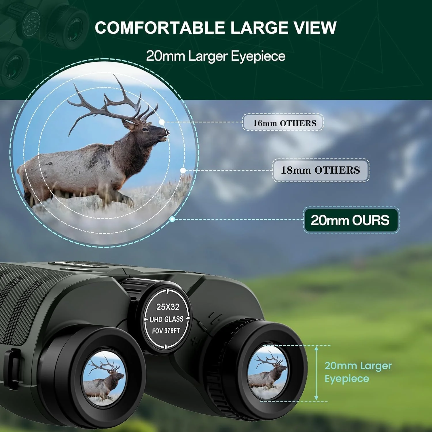 25x32 UHD Compact Binoculars for Adults High Powered - Large View Binoculars with Clear Low Light Vision - Super Bright Lightweight & Waterproof Binocular for Bird Watching Travel Hunting 25x32 - Image 7