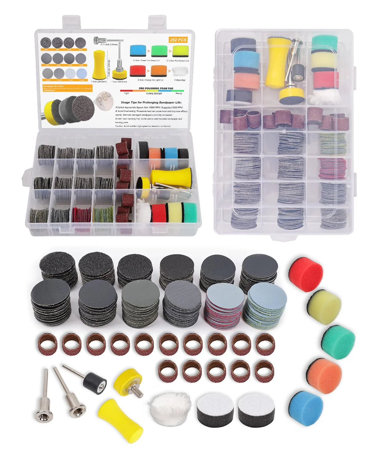 268pcs 25mm Wet and Dry Sanding Discs and Drum Sander Set, 60-10000 Grit Sanding Bits Accessories for Dremel Rotary Tools, Drill Attachment for Resin, Wood, Metal and Jewelry