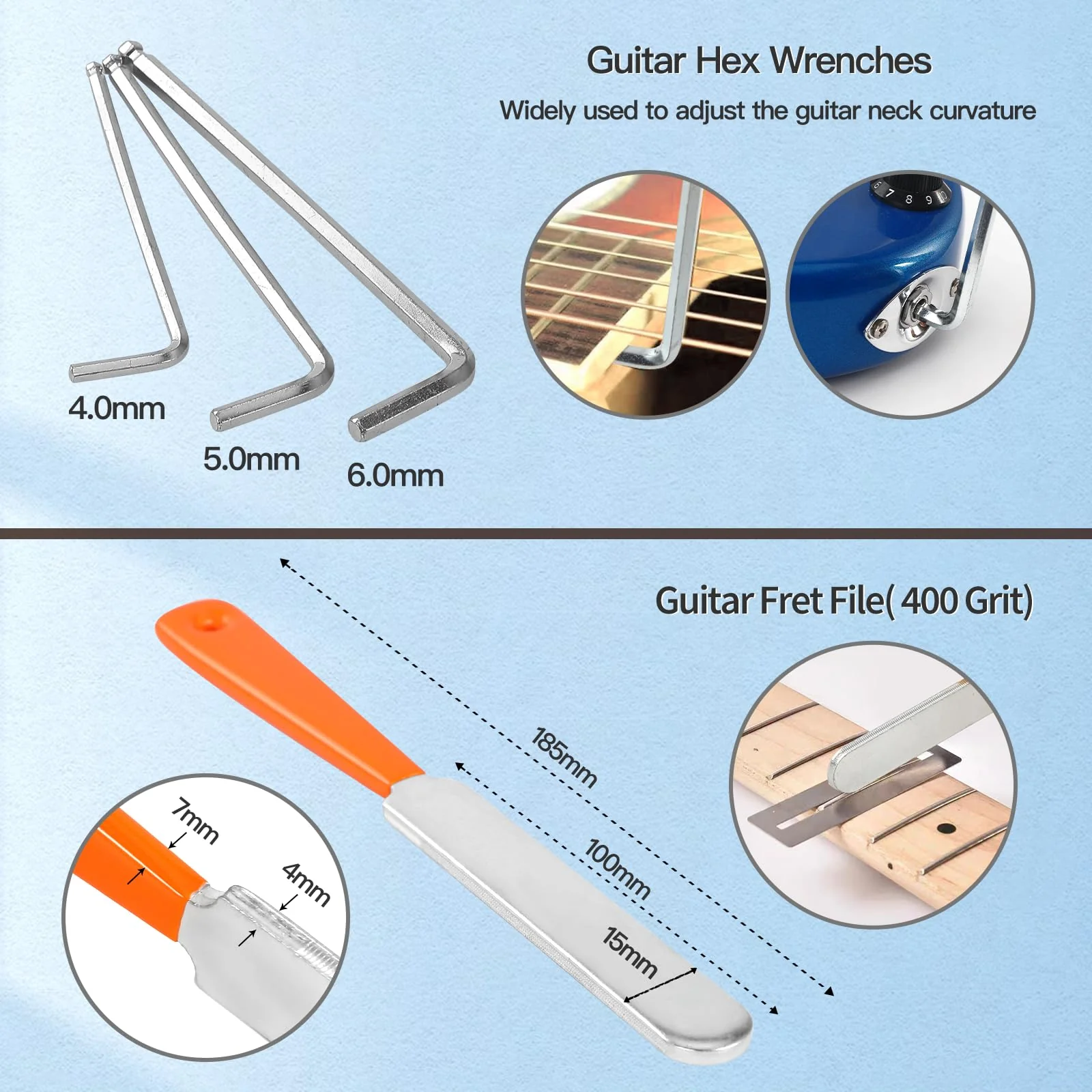 27 PCS Guitar Tools for Set Up, Intonation Adjustment and Repair, Guitar Maintenance Kit for Guitar Bass Banjo and Ukulele, Guitar Gift for Guitar Enthusiast - Image 3