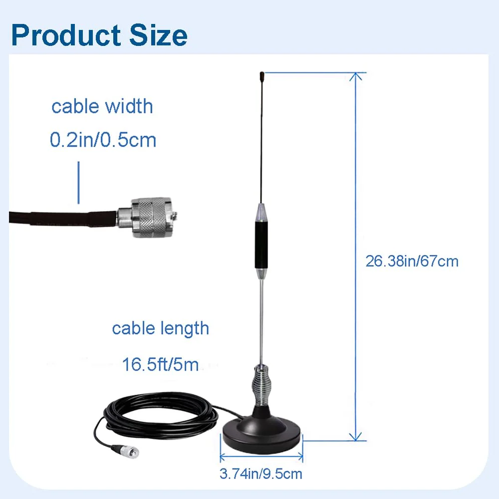 27MHz CB Radio Antenna Full Kit Heavy Duty Magnetic Mount PL259 & BNC Male Connector Car Truck Mobile Base Station Antenna, Compatible with President Midland Cobra Uniden Radio - Image 6