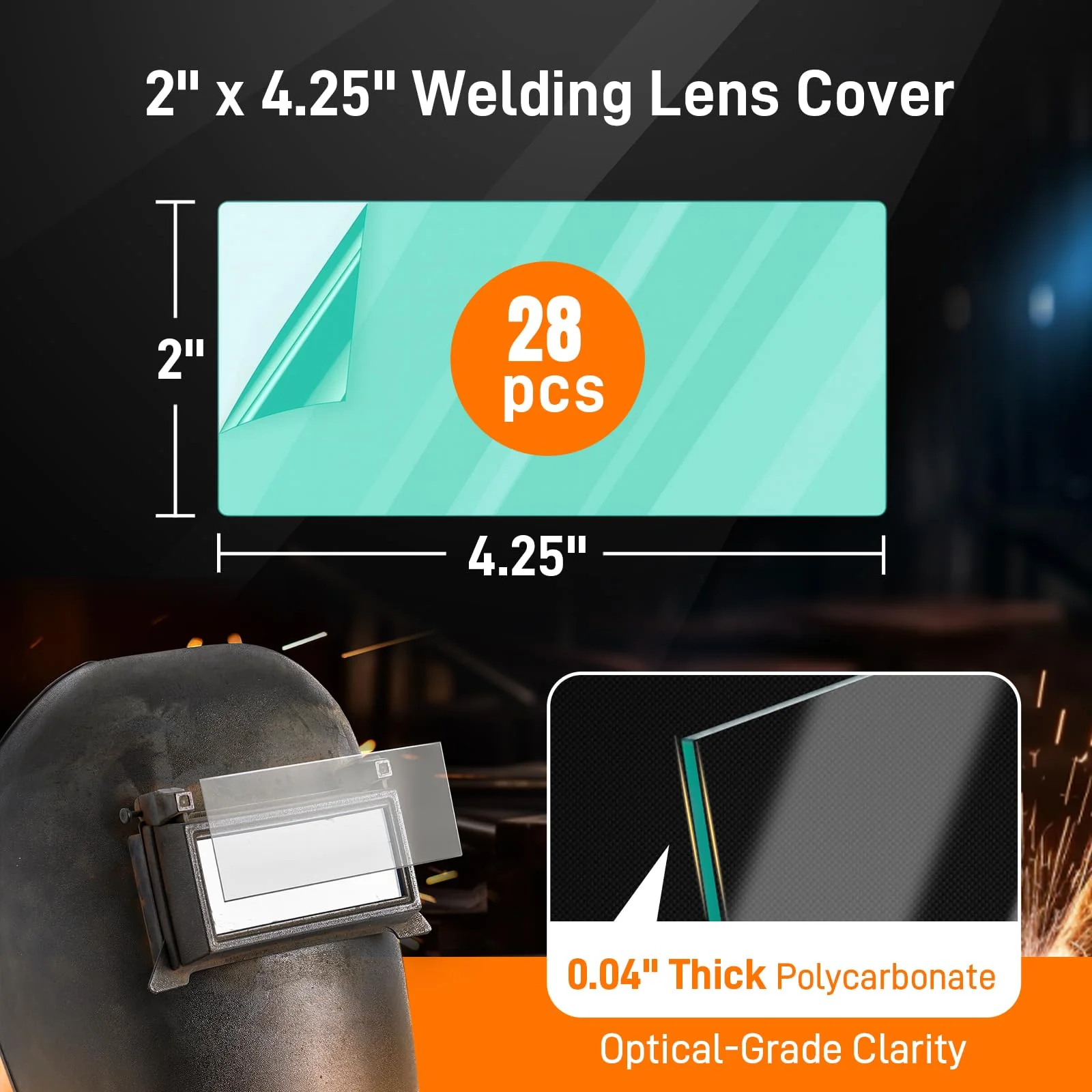28 Pack 2 x4.25 inches Clear Welding Lenses, 0.04" Thick Replacement 2x4 Welding Lens, Welding Hood Clear Lenses for Most Standard Size Helmets 28PCS - Image 2