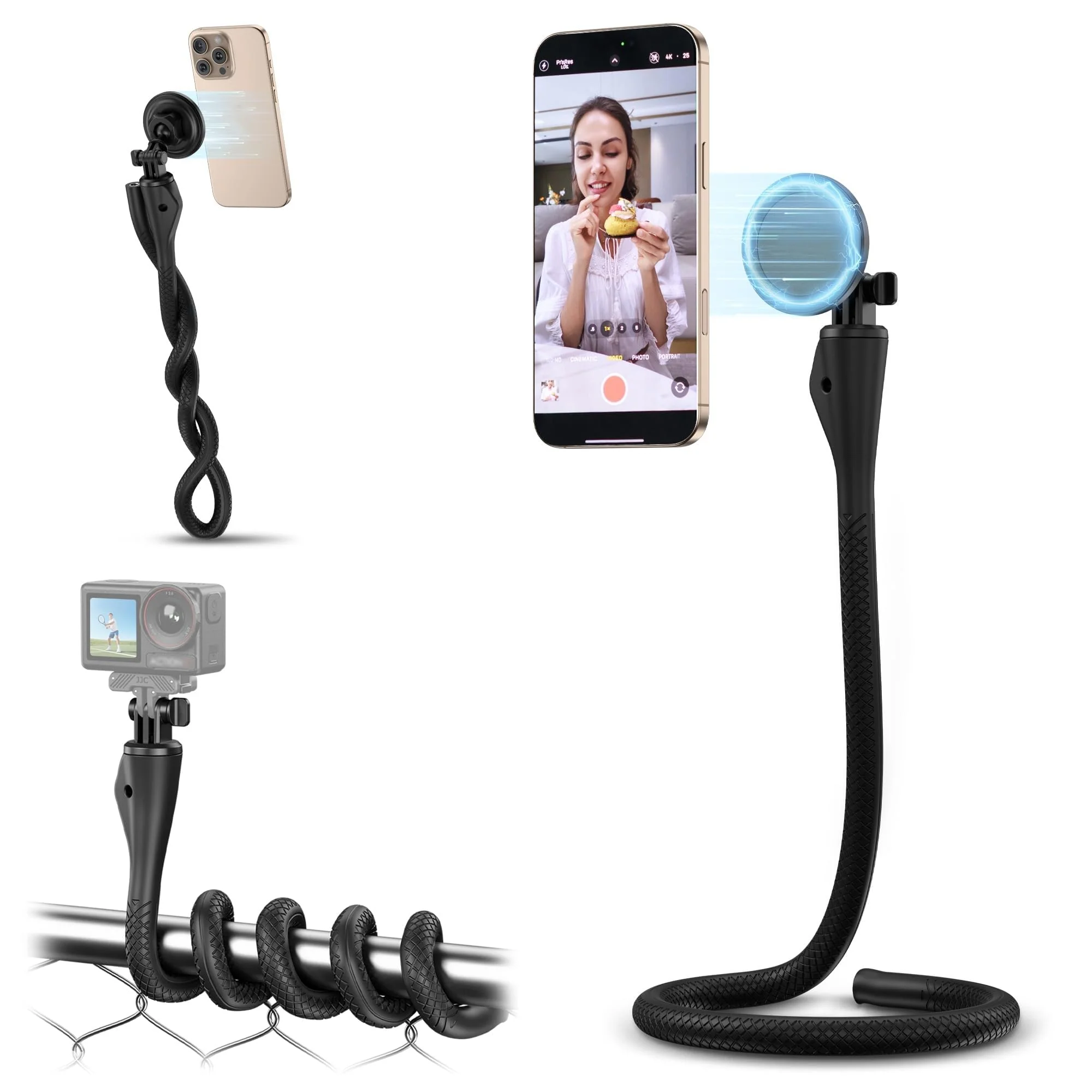 29.5'' Magnetic Flexible Gooseneck Phone Mount Holder for iPhone 17 16 15 Pro Max & Action Camera,Long Arm Bendable Selfie Stick Cell Phone Stand with 1/4"20 for Stroller Treadmill Gym Shopping Cart Wrap Around Holder