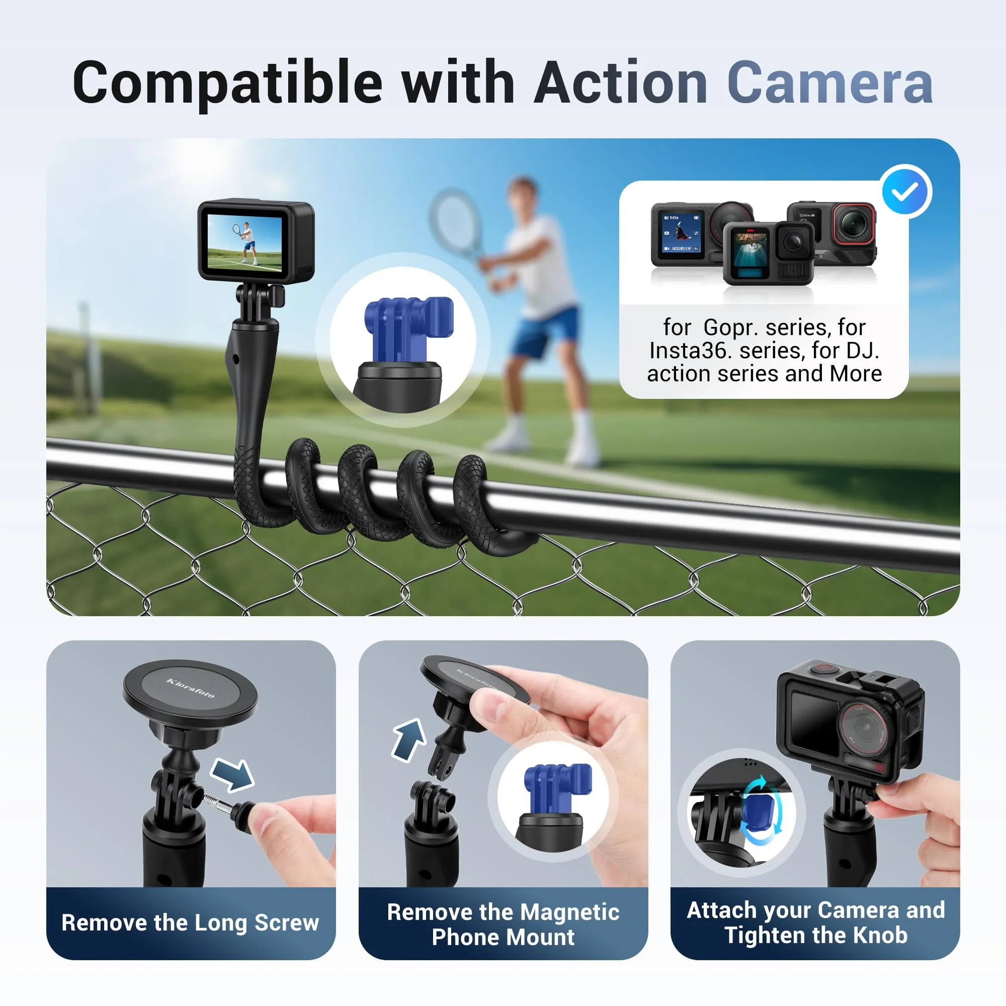 29.5'' Magnetic Flexible Gooseneck Phone Mount Holder for iPhone 17 16 15 Pro Max & Action Camera,Long Arm Bendable Selfie Stick Cell Phone Stand with 1/4"20 for Stroller Treadmill Gym Shopping Cart Wrap Around Holder - Image 2