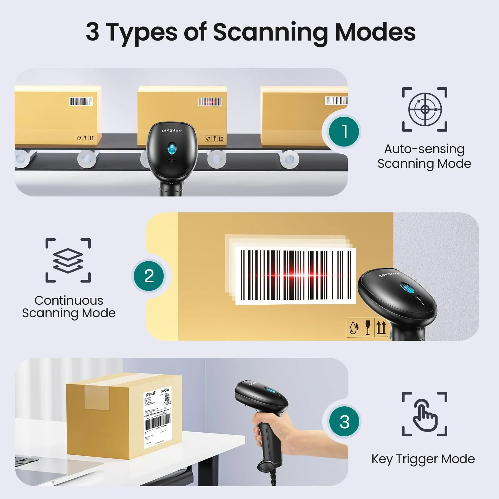 2D 1D Barcode Scanner : USB Wired Inventory QR Scanner with Stand for Computer POS MAC with Automatic Scanning, Handheld CMOS Image Bar Code Reader for Warehouse Library Supermarket Grey-AT003 - Image 4