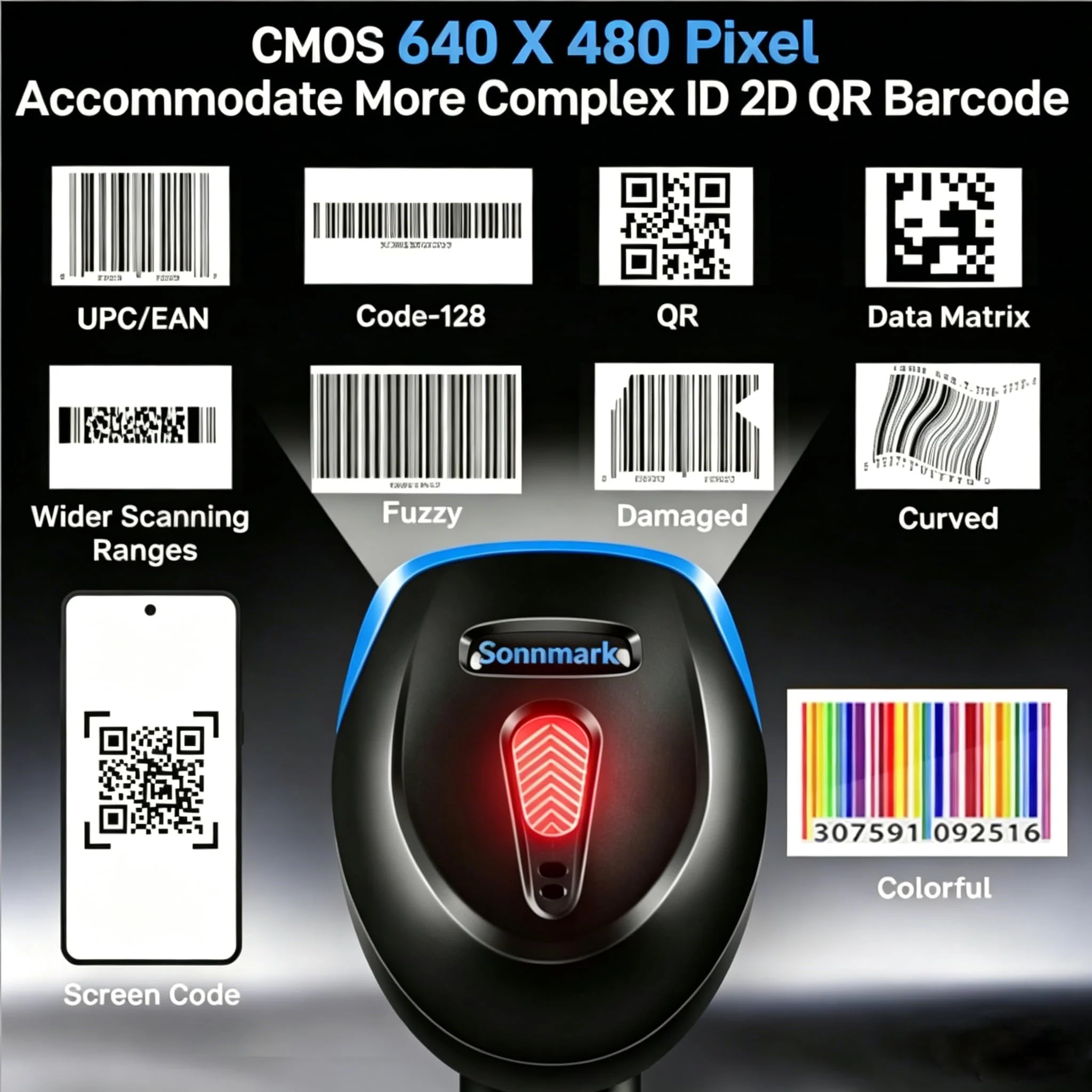 2D Bluetooth Wireless Scanner, QR 1D Bar Code Scanners Handheld Barcode Reader with Updated 640 X 480 Pixel CMOS, Plug & Play USB Barcode Scanner for iPhone, Android, iPad, Tablet, PC Computers 1D 2D USB Wired +2.4 G Wireless +Bluetooth (3 in 1 ) - Image 4