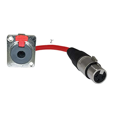 2ft Pigtail: 1/4 TRS Panel Mount to XLR Female Plug (Red) Red