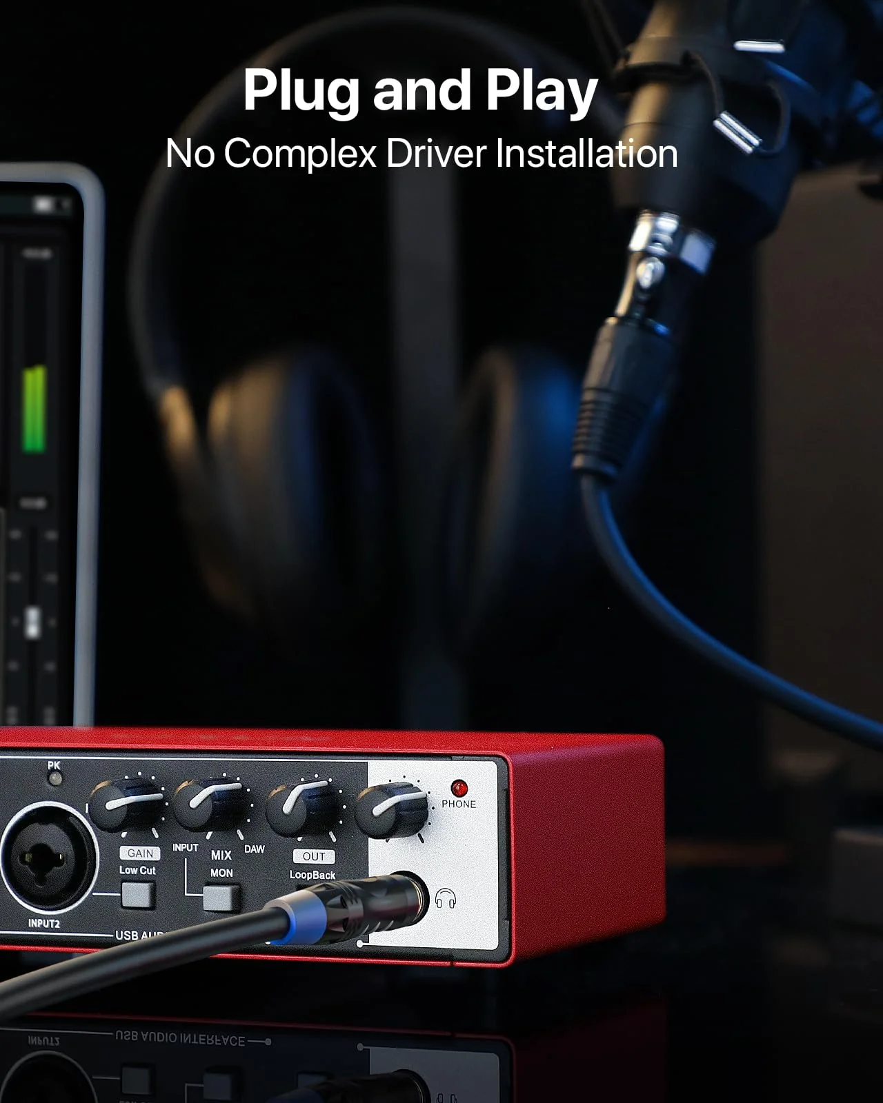 2i2 USB-C Audio Interface for PC/Mac Recording, 24-bit/192kHz, Dual TS/XLR Inputs, +48V Phantom Power, Studio/Podcast/Streaming (Scarlet) Scarlet (B-002) - Image 3