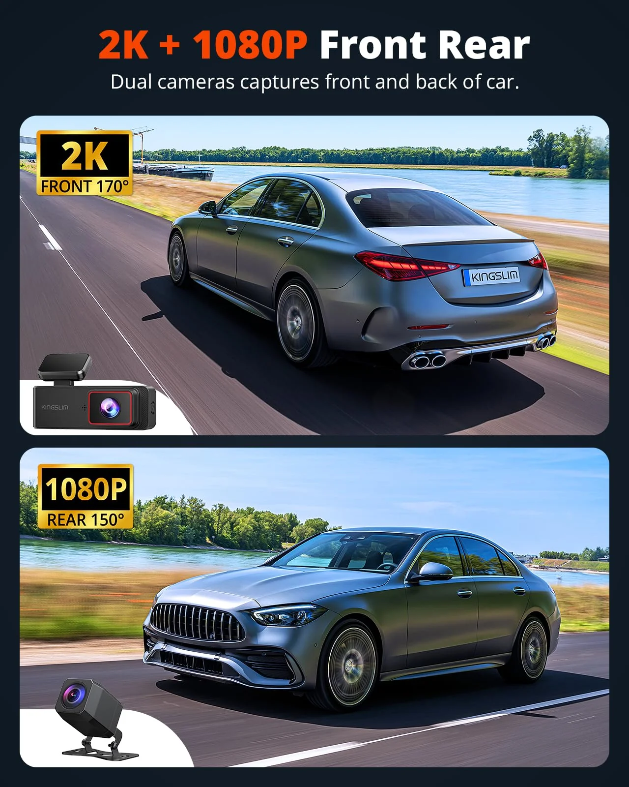 2K Dash Cam Front and Rear with 64GB SD Card, Wireless WiFi Dash Camera for Cars, 1.5'' Screen Mini Dashcam Front and Back, Support G-Sensor/Time Lapse 2 Kinds Parking Monitor - Image 2