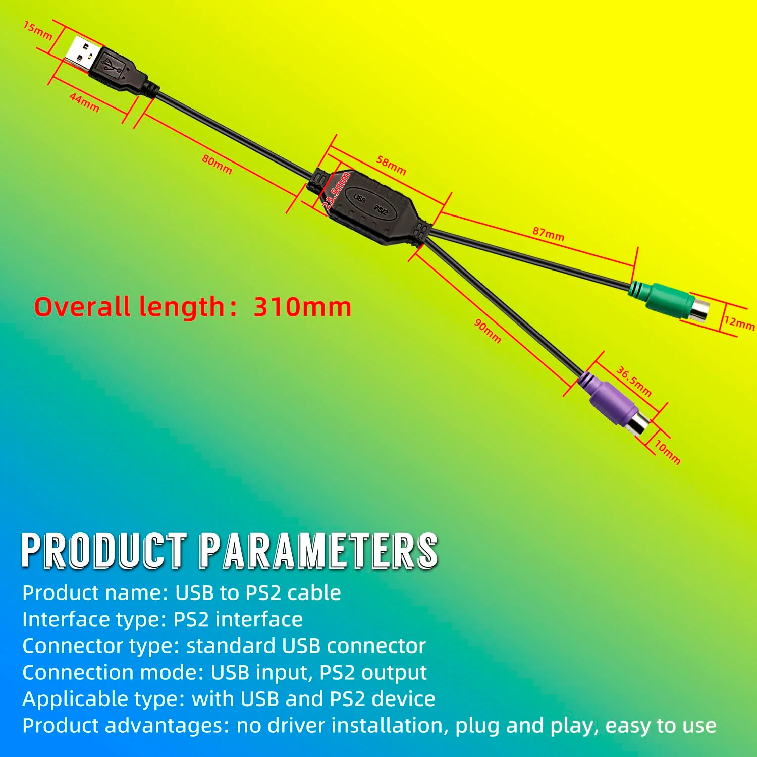 2Pack PS2 to USB Adapter Cable PS/2 Female to USB Male Converter Connector Adapter for PC Keyboard - Image 3