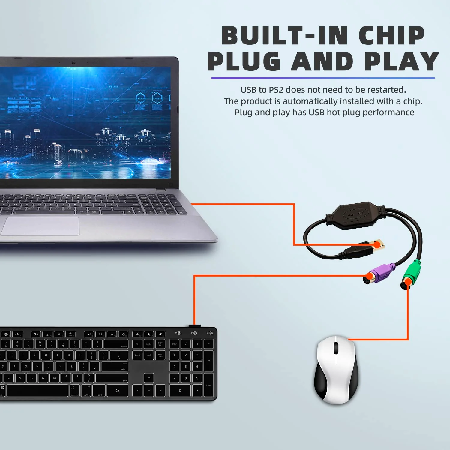 2Pack PS2 to USB Adapter Cable PS/2 Female to USB Male Converter Connector Adapter for PC Keyboard - Image 4