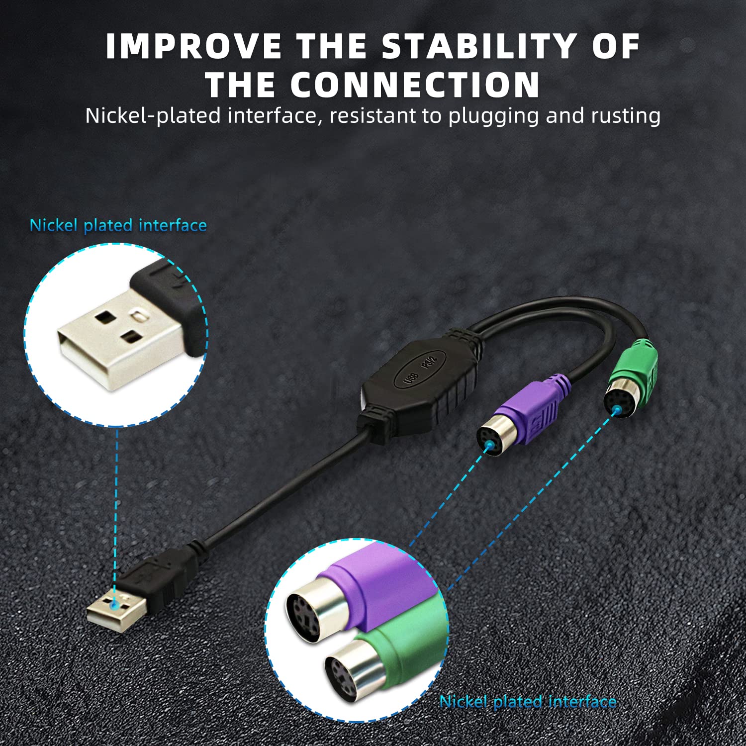 2Pack PS2 to USB Adapter Cable PS/2 Female to USB Male Converter Connector Adapter for PC Keyboard - Image 9