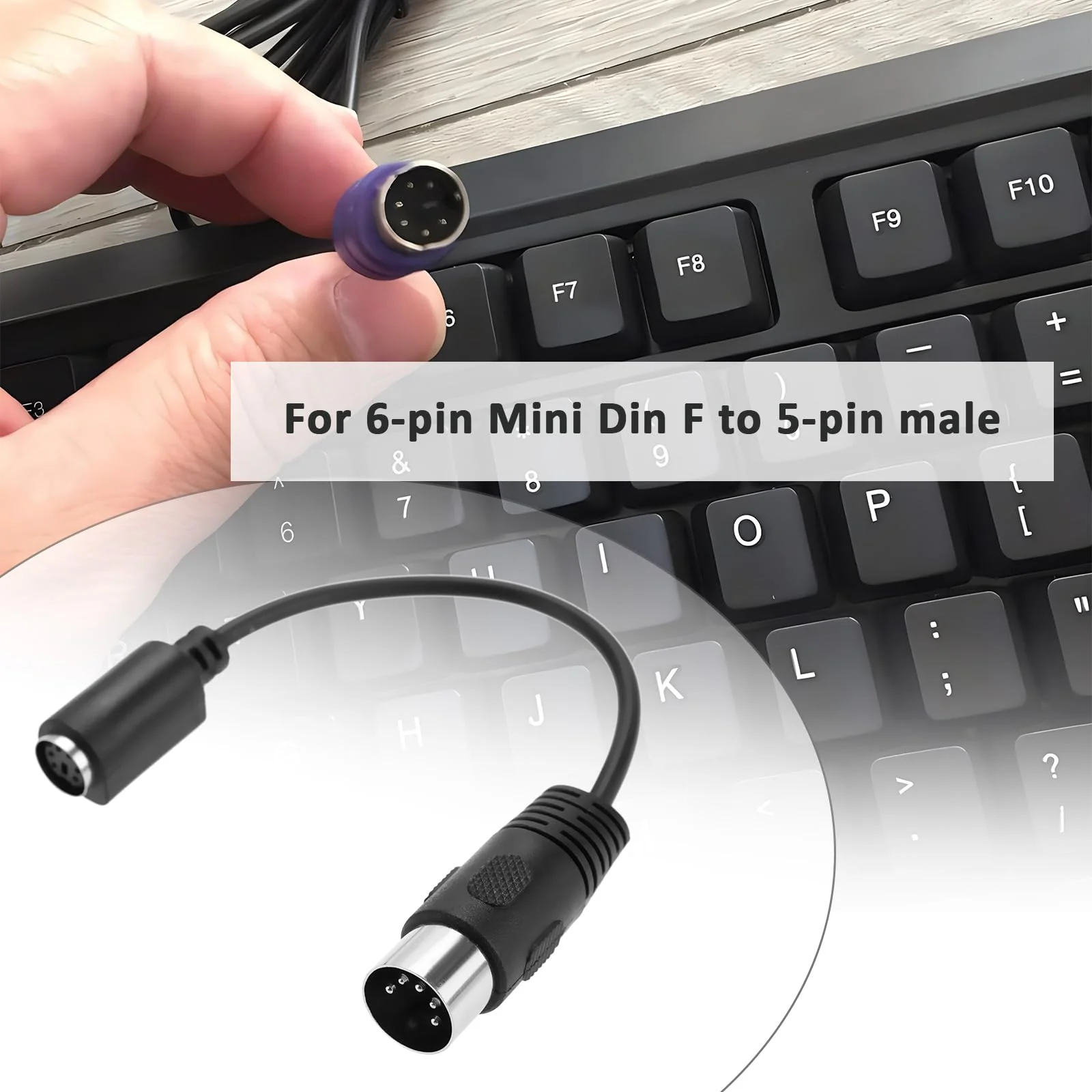 2Pcs Black PS2 Keyboard to at Convertor 5 Pin DIN Male to 6 Pin Mini DIN Female PS2 Keyboard Adapter for Computer PC Keyboard Mouse Converter - Image 2
