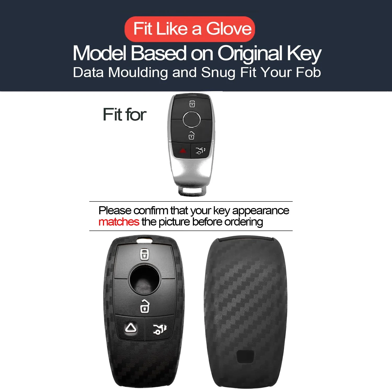2pcs Compatible with Mercedes Benz Key Fob Cover Case Key Chain fit for A B C E G S CLA CLS GLA GLB GLC GLE GLS Glass Accessories Protector Keyless Remote Holder Carbon Fiber Black - Image 2